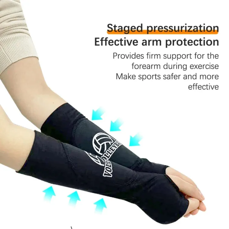 1pair Volleyball Arm Sleeves Passing Forearm Guard with Protection Pad and Thumbhole, Spec: Adult Black