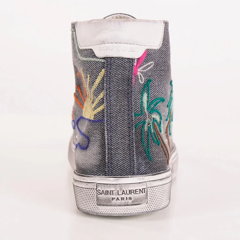 38 NEW $895 SAINT LAURENT Woman's Denim PALM TREE High Top BEDFORD SNEAKERS