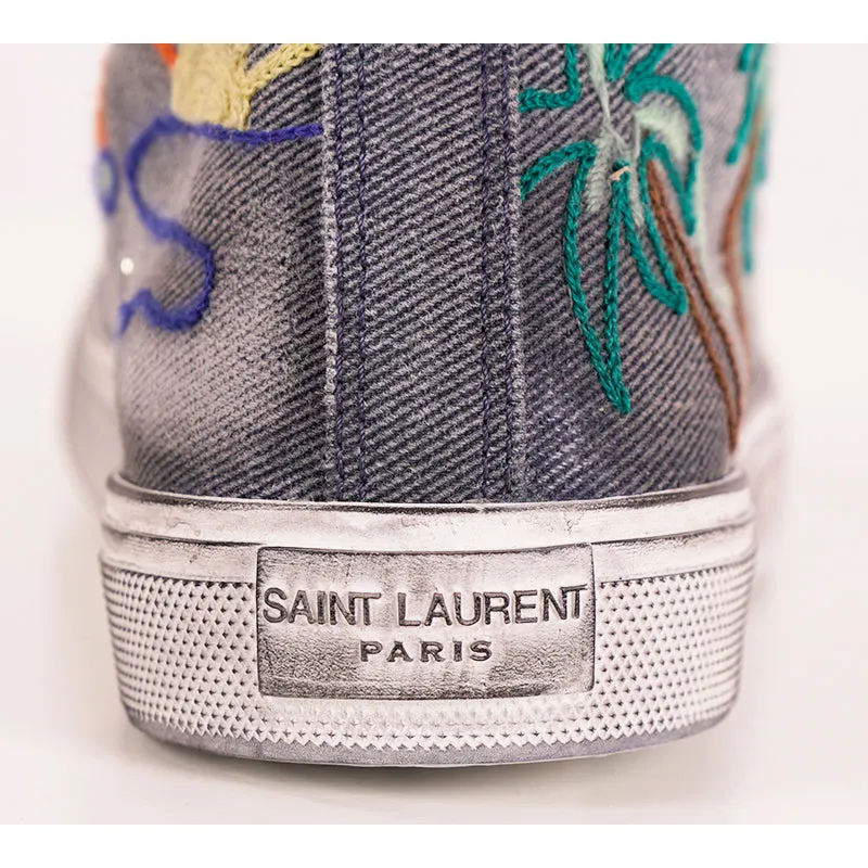 38 NEW $895 SAINT LAURENT Woman's Denim PALM TREE High Top BEDFORD SNEAKERS