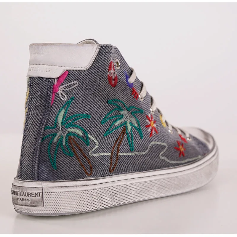 38 NEW $895 SAINT LAURENT Woman's Denim PALM TREE High Top BEDFORD SNEAKERS