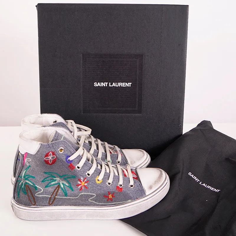 38 NEW $895 SAINT LAURENT Woman's Denim PALM TREE High Top BEDFORD SNEAKERS