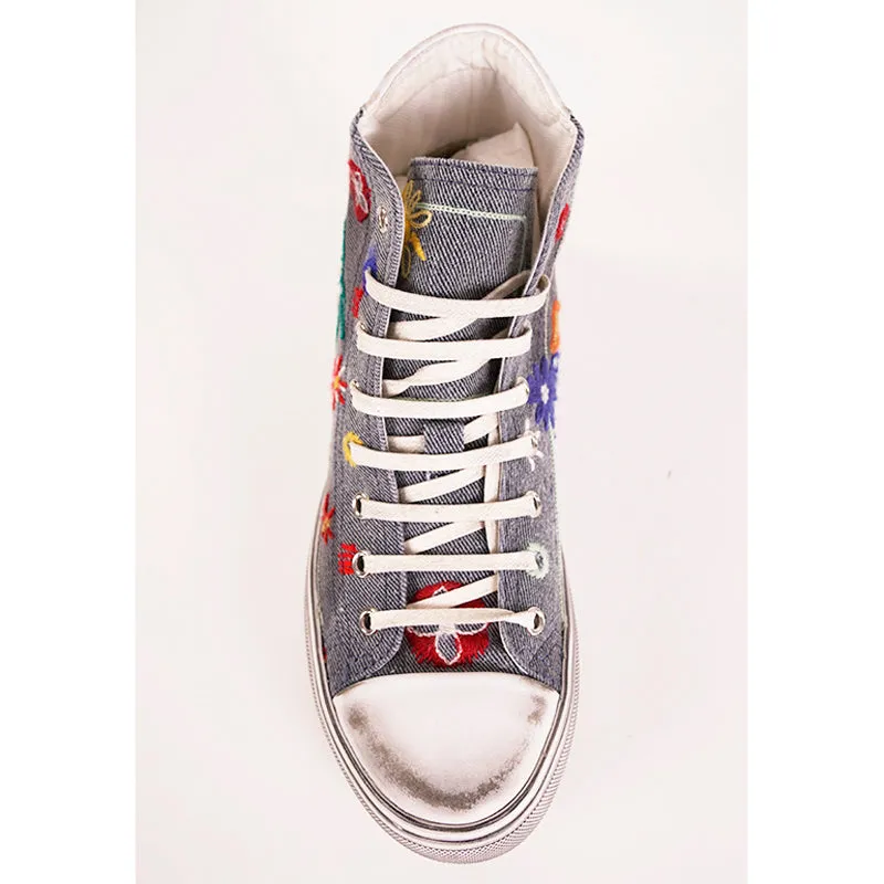 38 NEW $895 SAINT LAURENT Woman's Denim PALM TREE High Top BEDFORD SNEAKERS