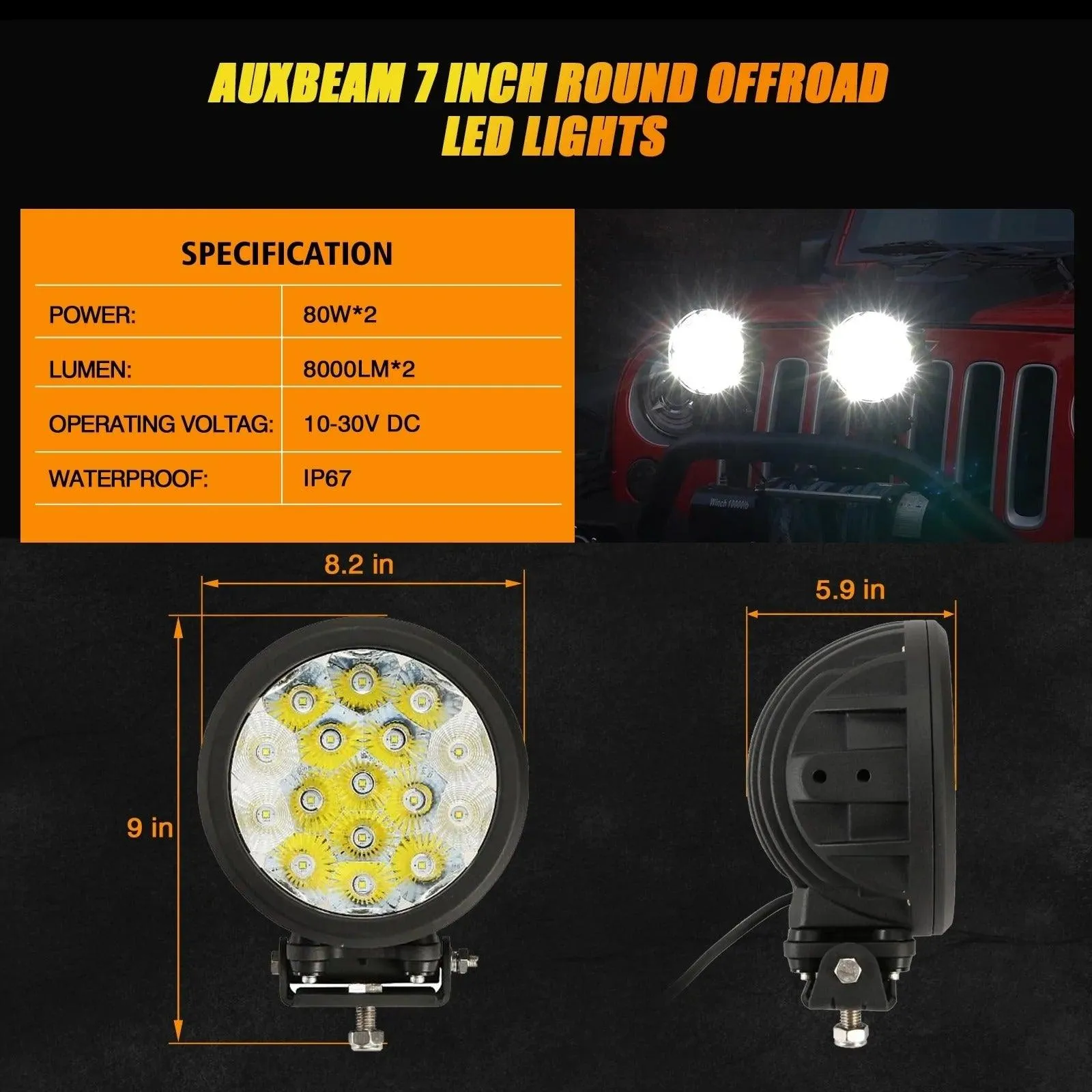 7Inch 160W Round Combo Beam Off-Road LED Driving Light