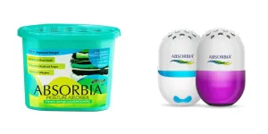 Absorbia Moisture Absorber Classic Box 300g - (Absobs 600ml Each) | Dehumidier for Wardrobe, Cupboards Closets & Absorbia Golf Gel Air Freshener - Pack of 2 (100g X 2 pcs)|with Frag. Navy and Jade