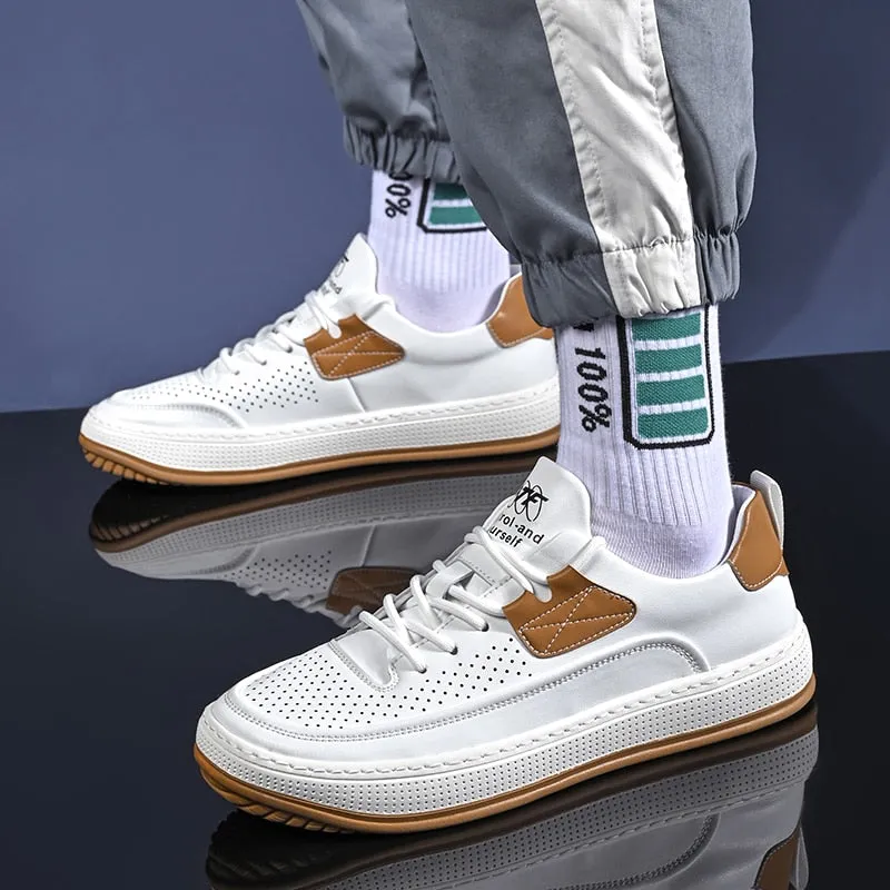 Advbridge Fashion Sneakers for Men  New Breathable Skateboarding Shoes Casual Leather Mens Summer Sports Shoes White Sneakers for Men