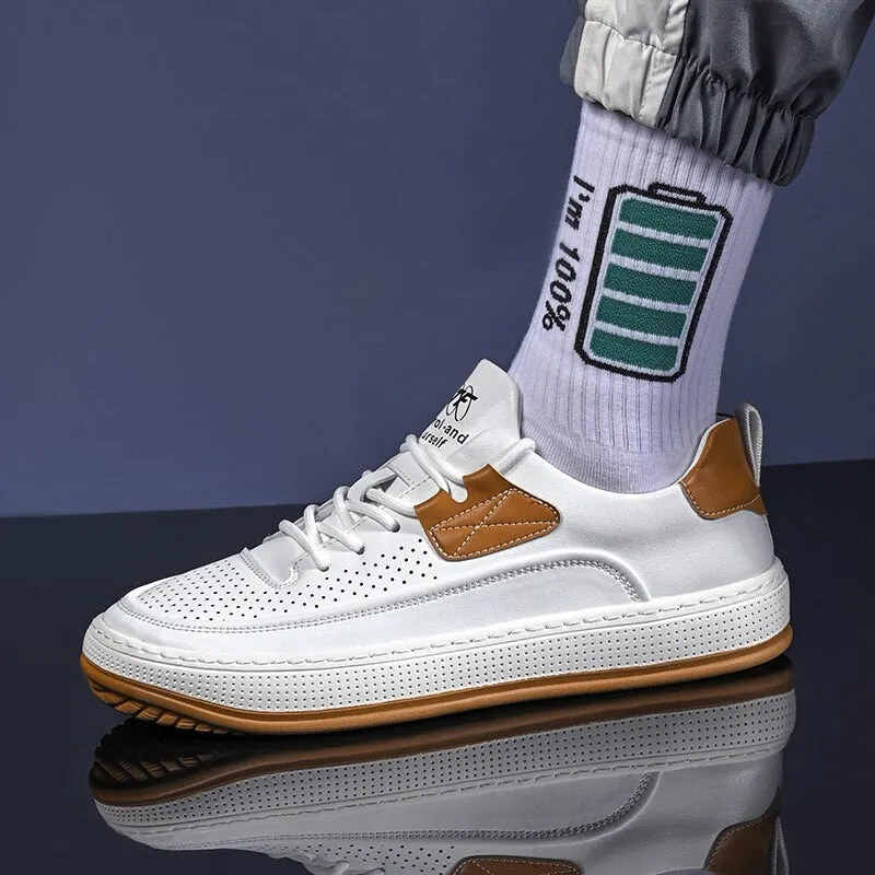 Advbridge Fashion Sneakers for Men  New Breathable Skateboarding Shoes Casual Leather Mens Summer Sports Shoes White Sneakers for Men