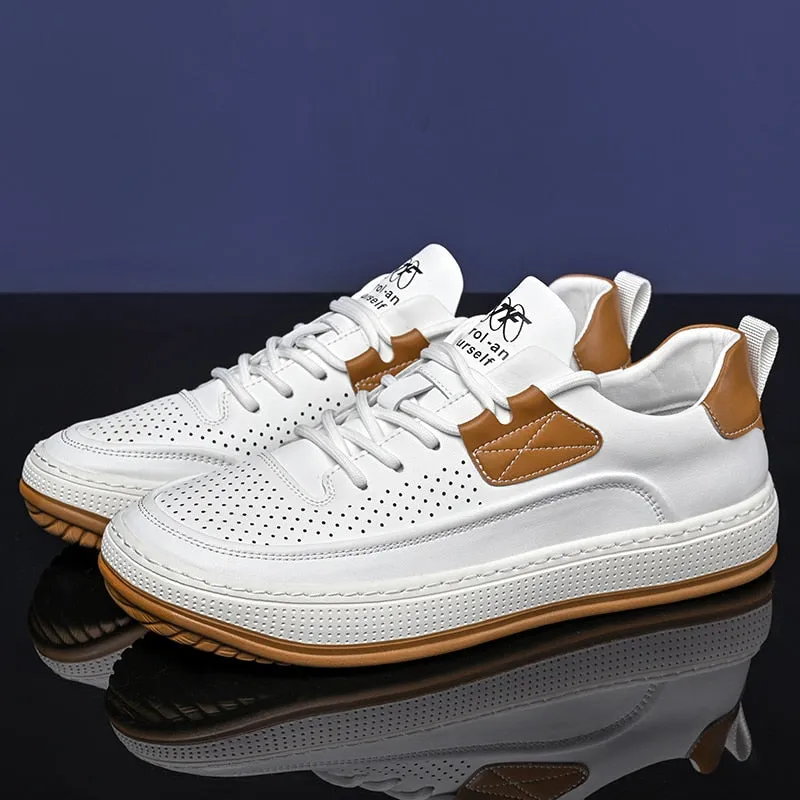 Advbridge Fashion Sneakers for Men  New Breathable Skateboarding Shoes Casual Leather Mens Summer Sports Shoes White Sneakers for Men