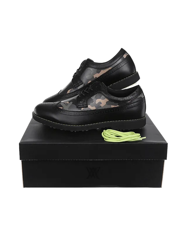 ANew Golf: Men's Camo Wingtip Brogue Shoes - Black