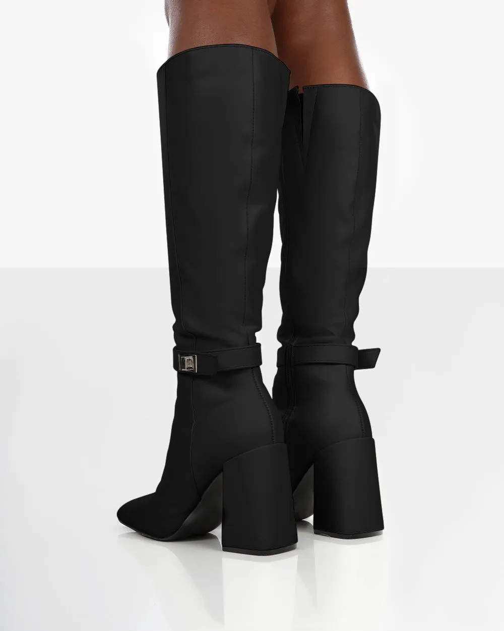 Apologetic Black Pu Knee High Block Heel Boots