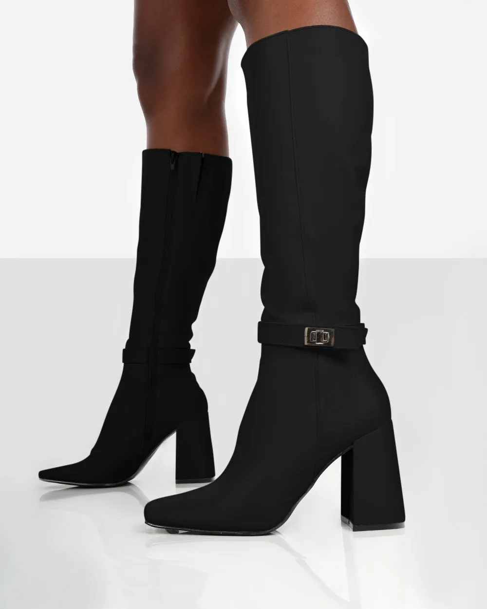 Apologetic Black Pu Knee High Block Heel Boots