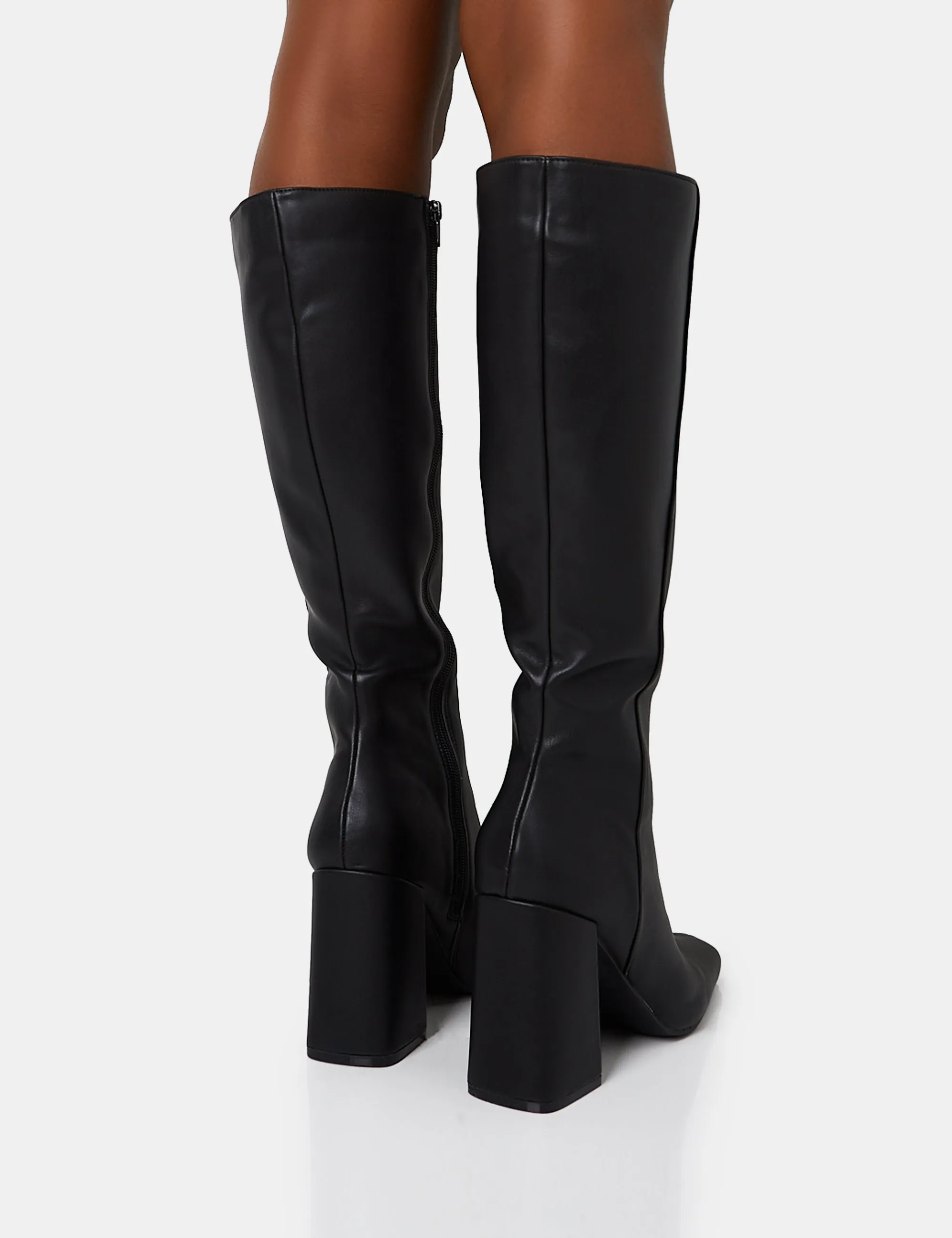 Apology Black Pu Knee High Block Heel Boots