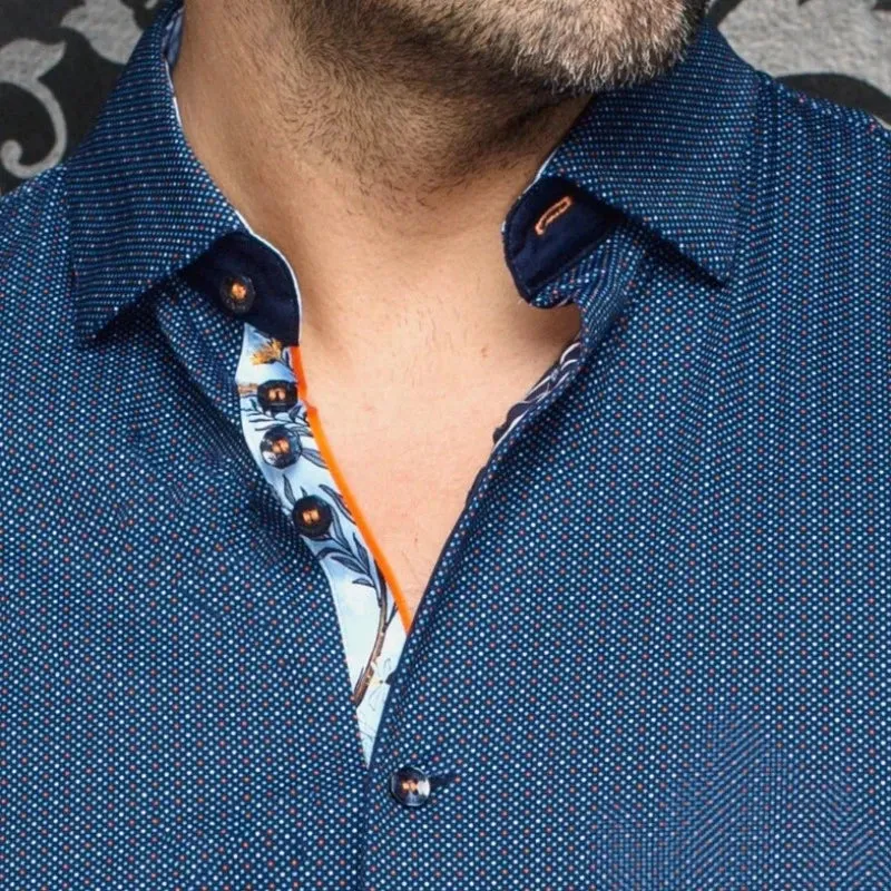 Au Noir Men's Marsden S/S Shirt - Navy/Orange