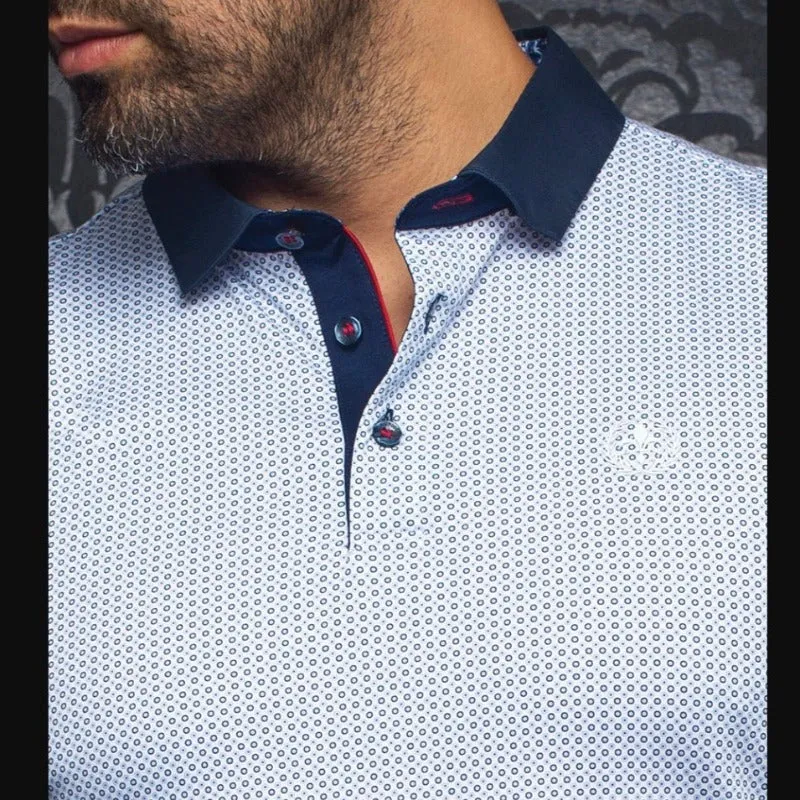 Au Noir Men's Primo L/S Polo - White/Blue