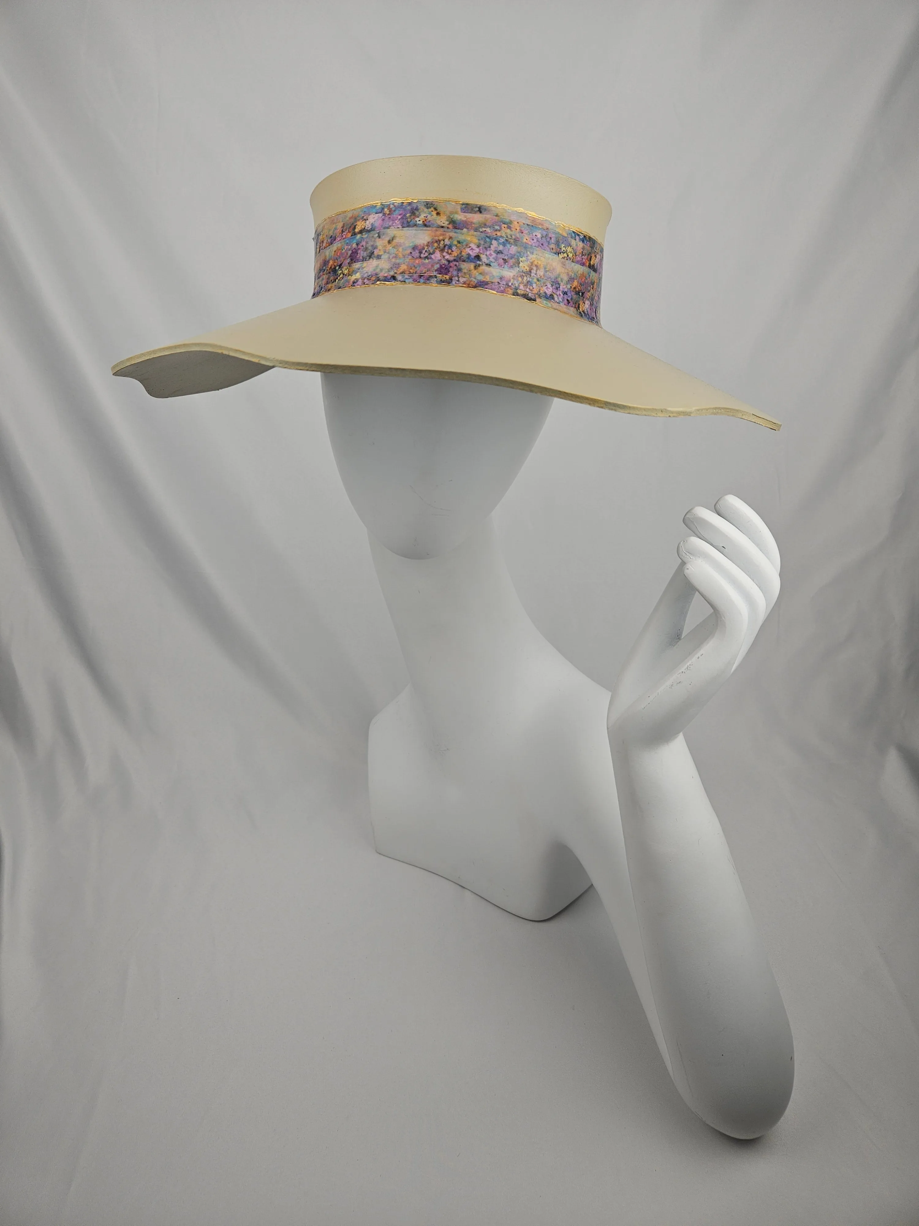 Beige Lotus Visor Hat with Multi-Color Monet Style Band