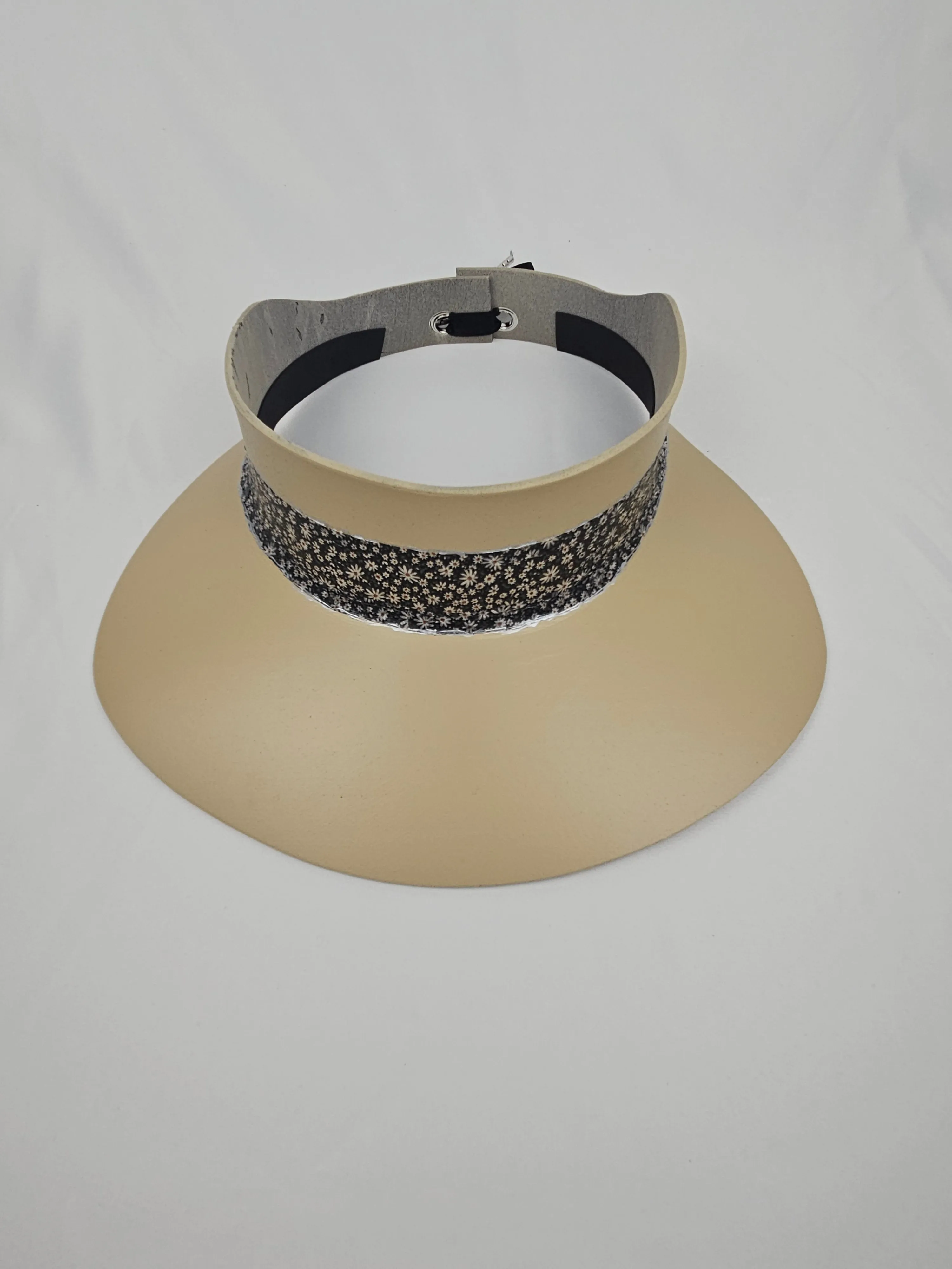 Beige "LadyEVA" Visor Hat with Delicate Black Floral Band