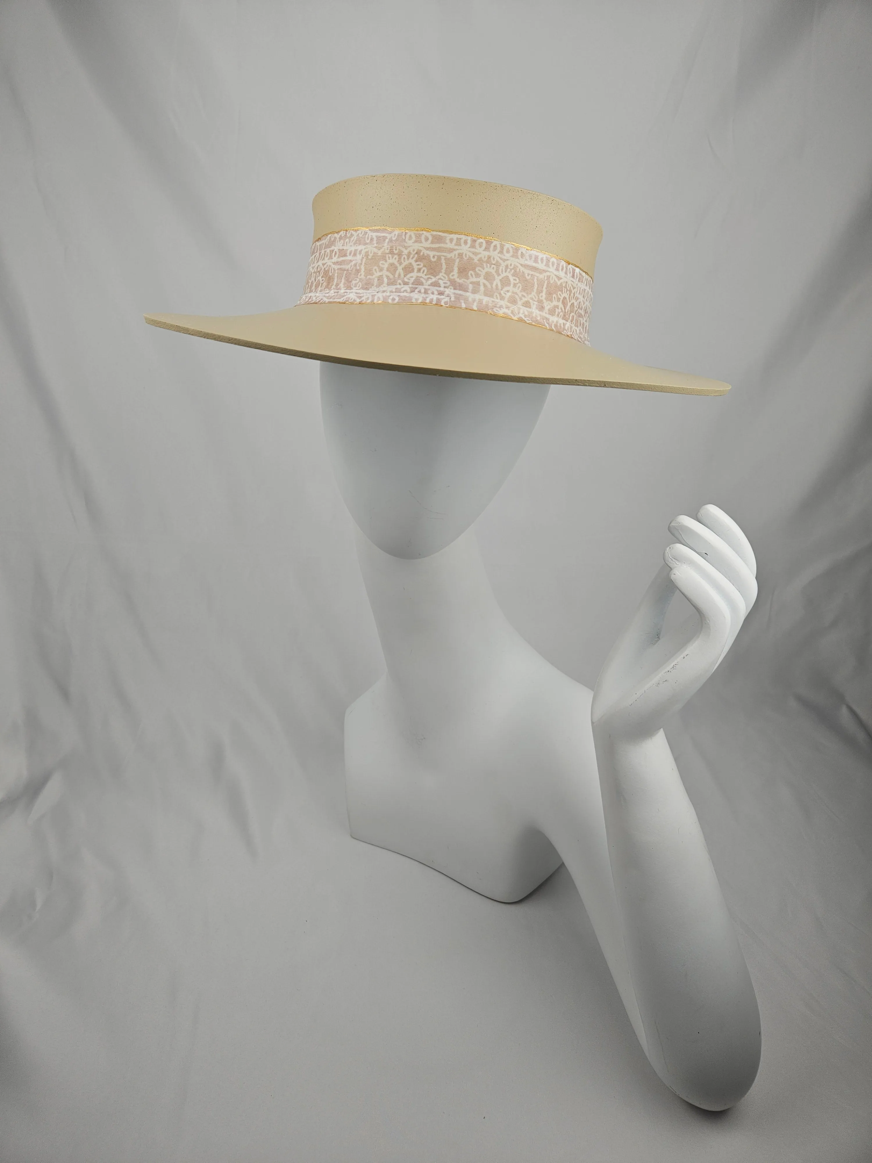 Beige "LadyEVA" Visor Hat with Graphic Line Band