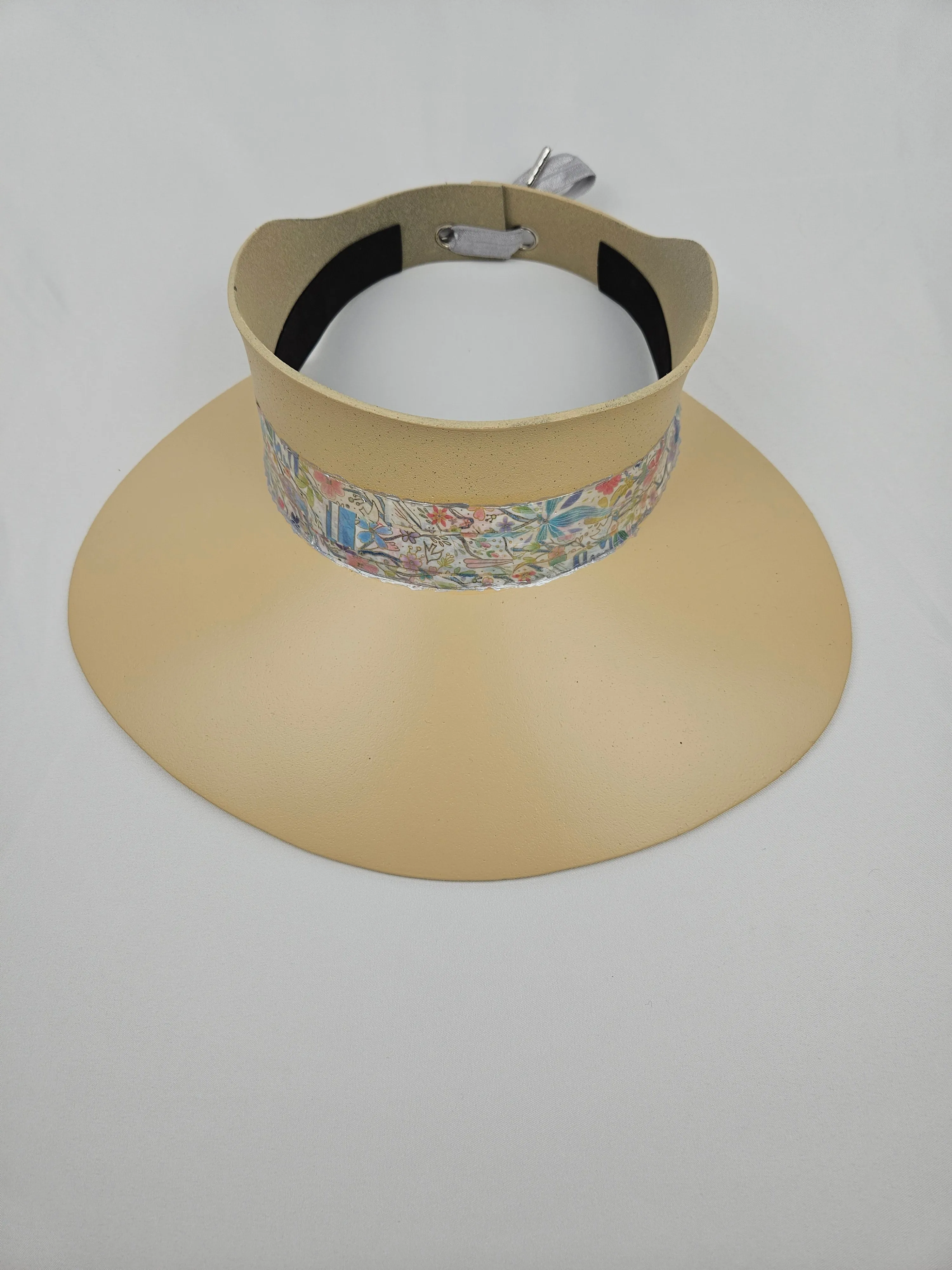 Beige "LadyEVA" Visor Hat with Pastel Multicolor Floral Band