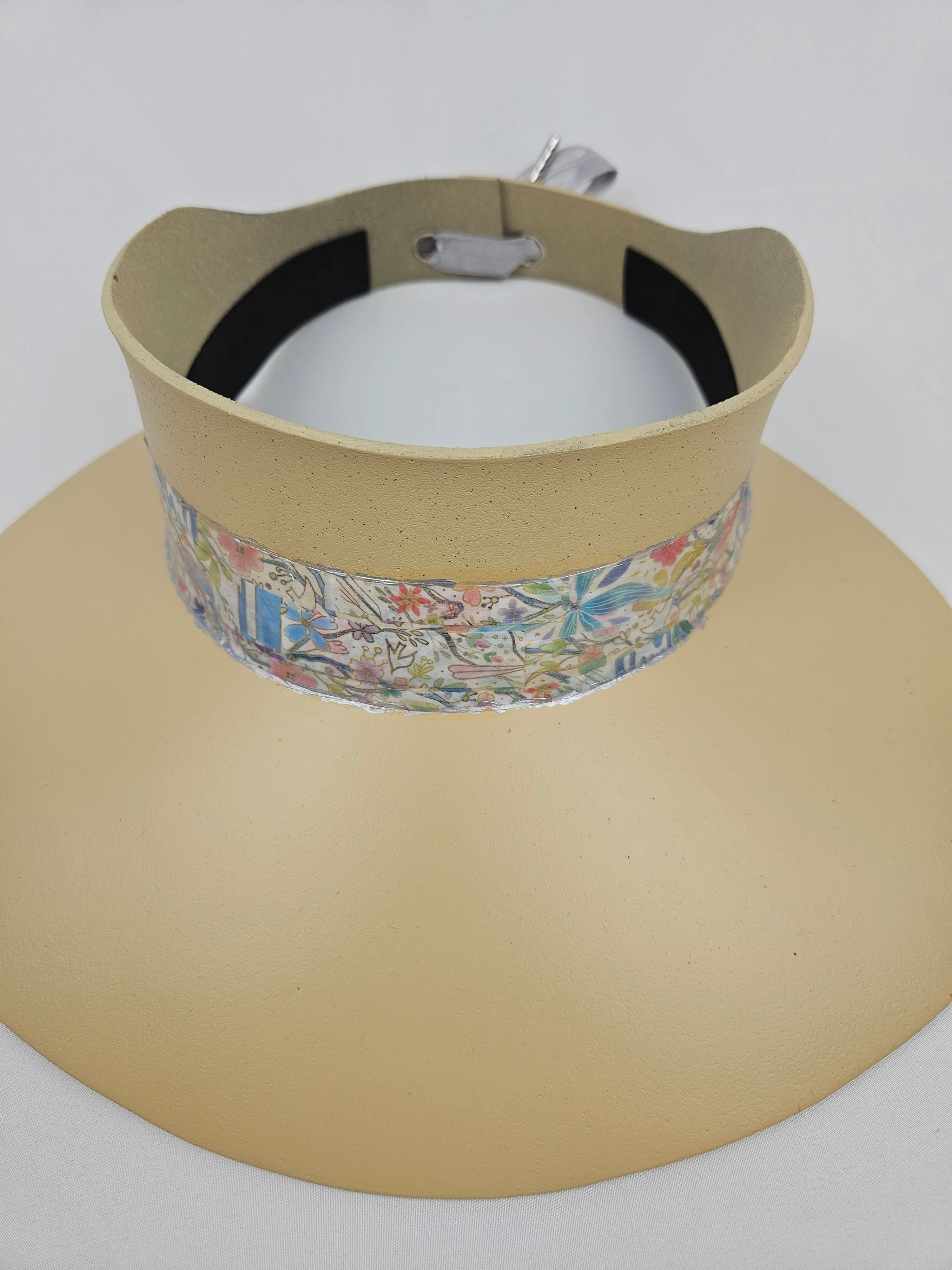 Beige "LadyEVA" Visor Hat with Pastel Multicolor Floral Band