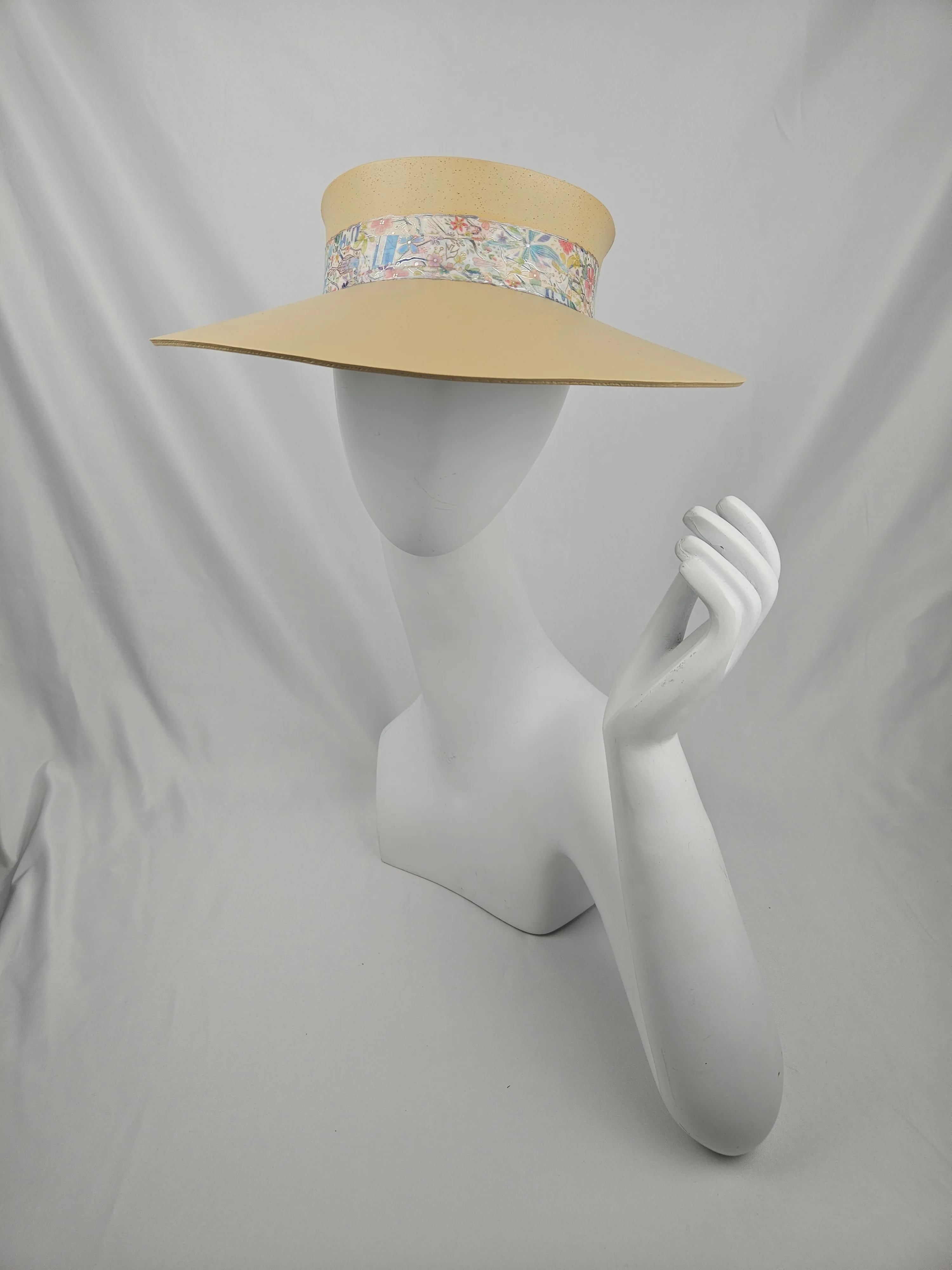 Beige "LadyEVA" Visor Hat with Pastel Multicolor Floral Band