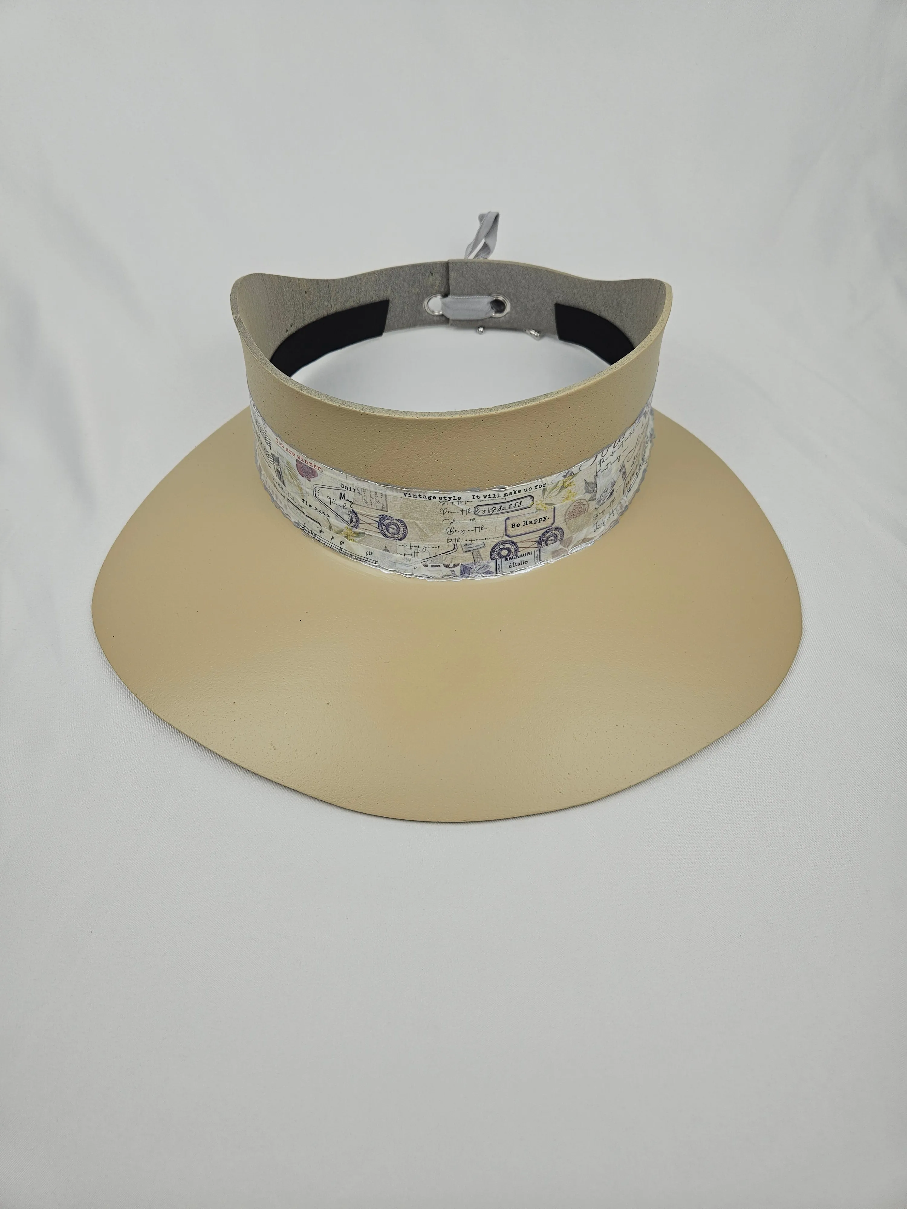 Beige "LadyEVA" Visor Hat with Vintage Collage Band