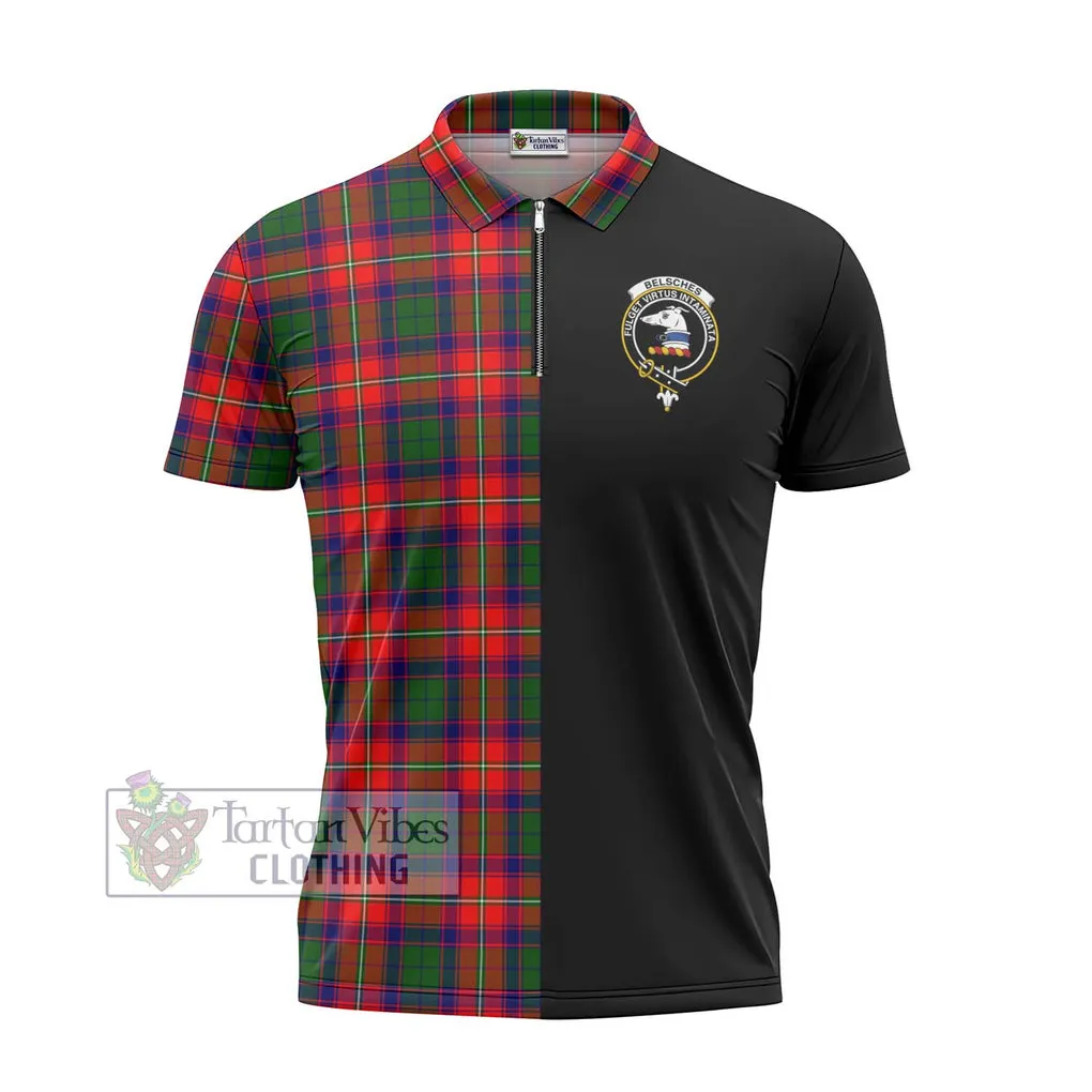 Belsches Tartan Zipper Polo Shirt with Family Crest and Half Of Me Style