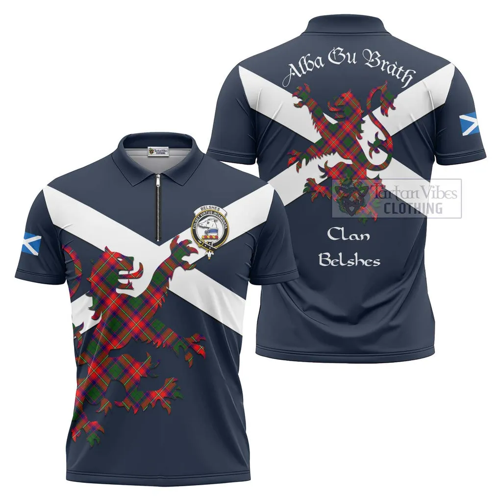 Belshes (Belsches) Tartan Lion Rampant Zipper Polo Shirt Proudly Display Your Heritage with Alba Gu Brath and Clan Name