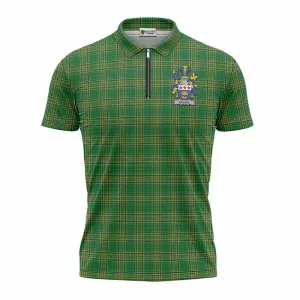 Bevens Irish Clan Tartan Zipper Polo Shirt with Coat of Arms