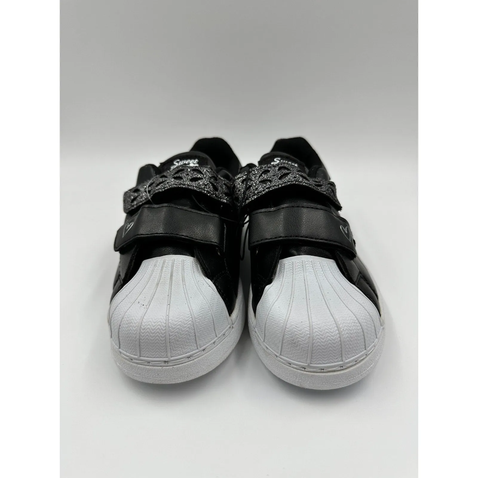 Big Kid/Youth Size 4, Black Sneakers w/ Toe Cap and Straps w/ Some Heart Details