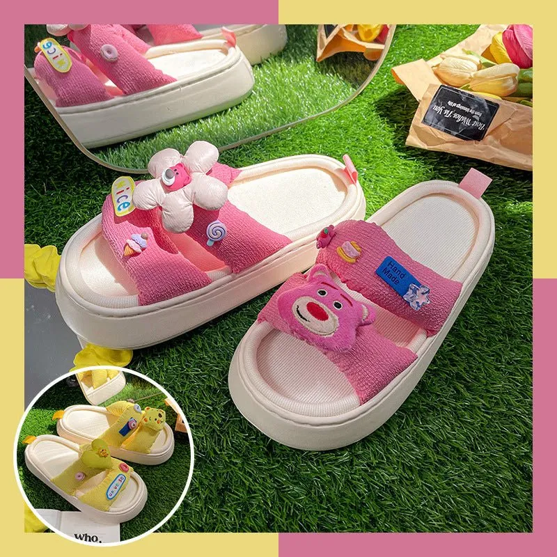 BL White Deer Shoes Home Cartoon Slippers 2022 New Family Dressing Double Three-dimensional Doll One Word Slippers Consignment