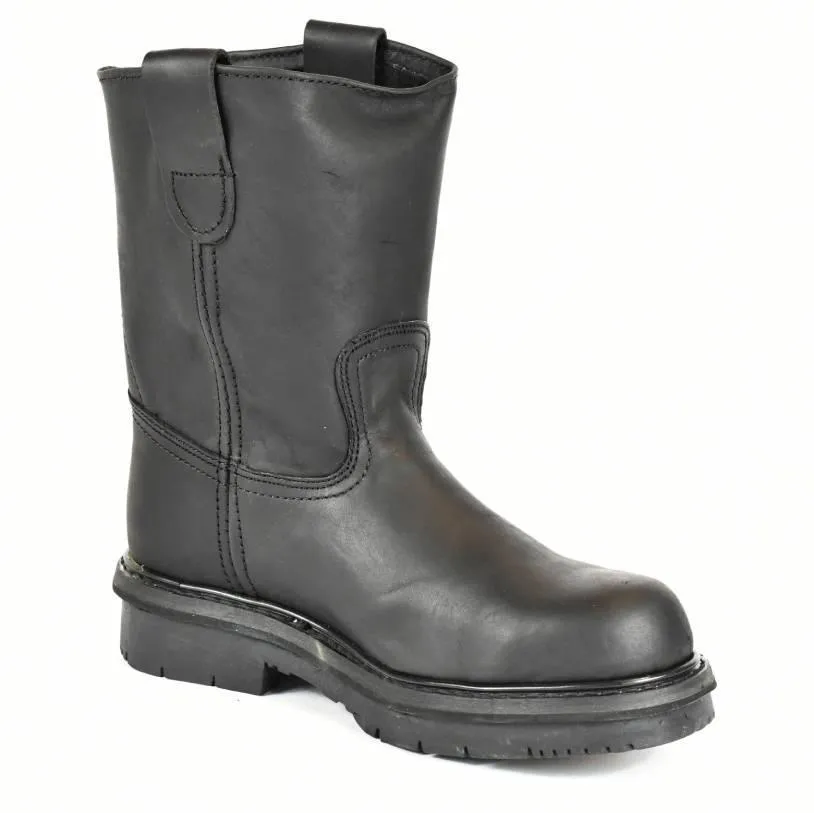 Black Leather Soft Toe Pull-On Work Boots -El General Wellington Boots  400112 710-11