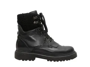 Black Moncler Leather & Tweed Combat Boots Size 37