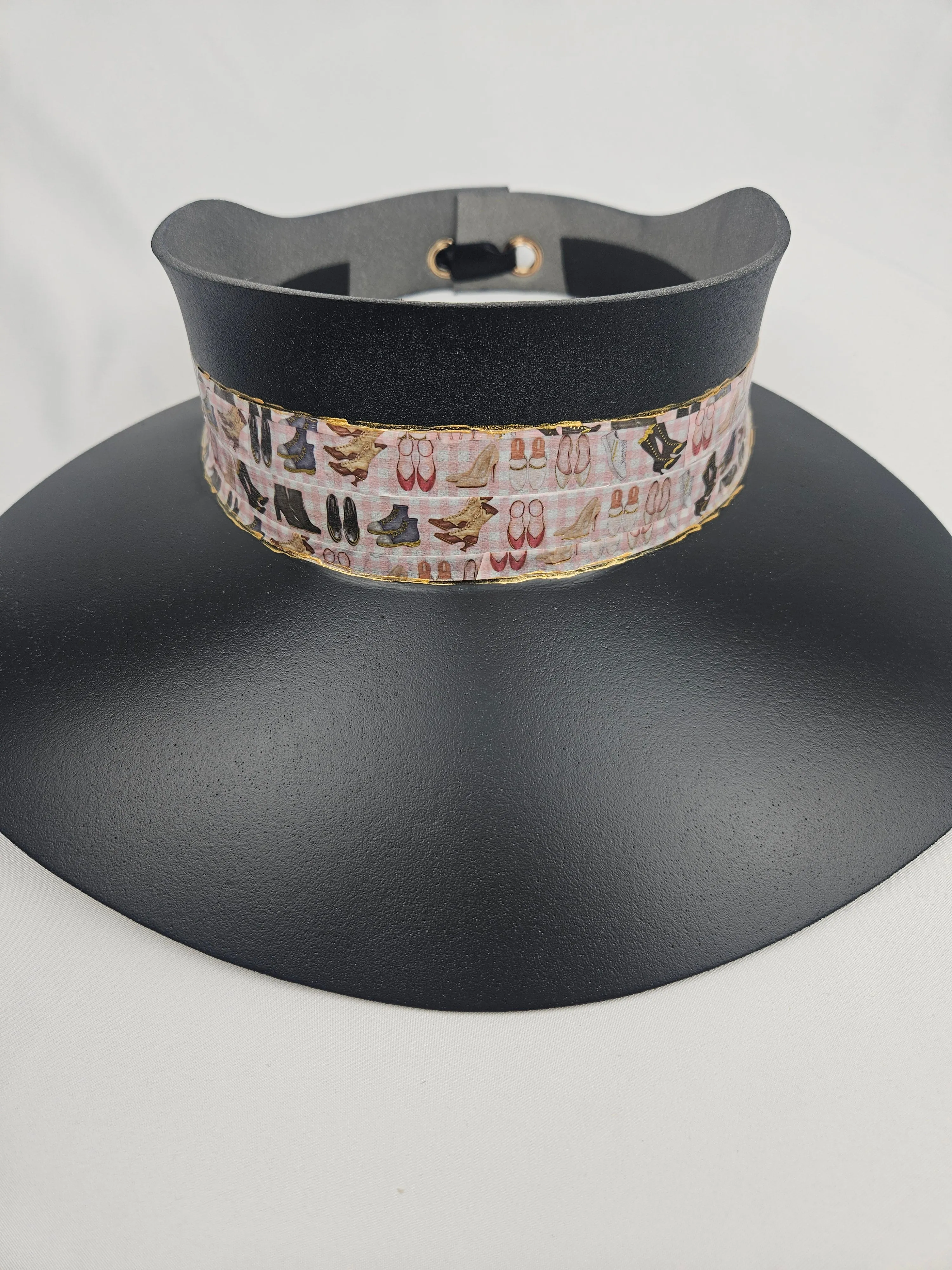 Black "LadyEVA" Visor Hat with Cute Shoe Themed Band