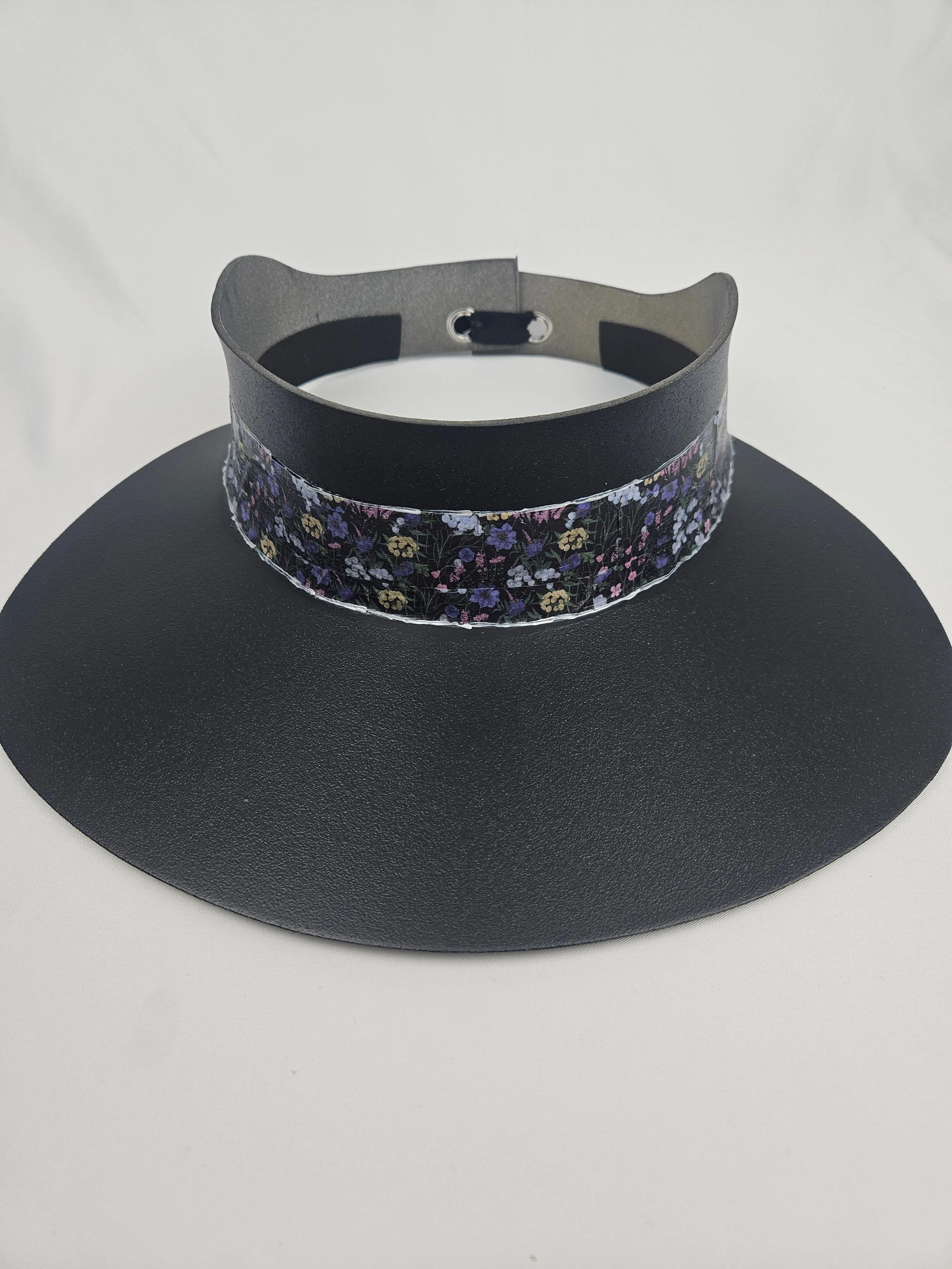 Black "LadyEVA" Visor Hat with Dark Purple Floral Band