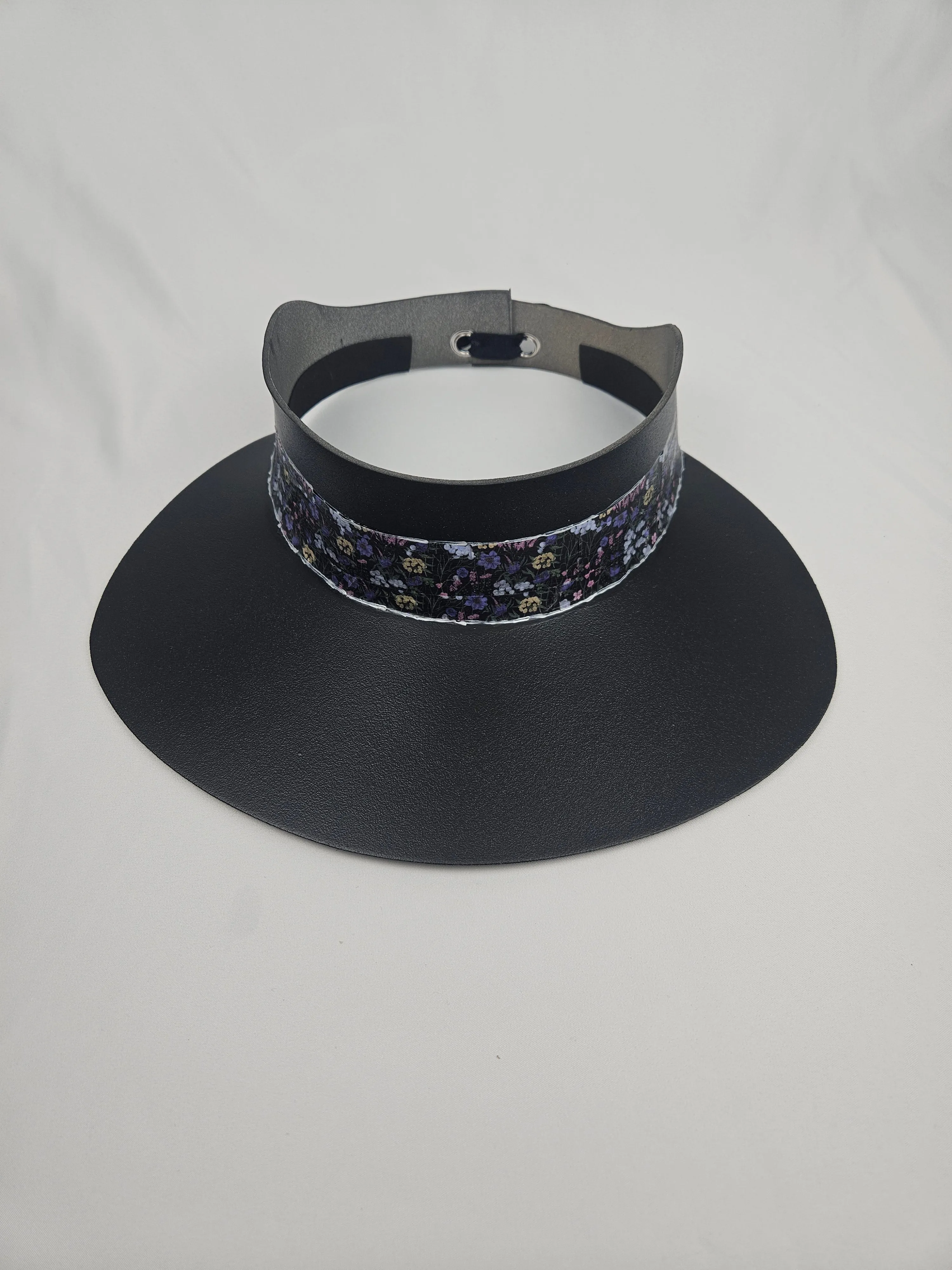 Black "LadyEVA" Visor Hat with Dark Purple Floral Band