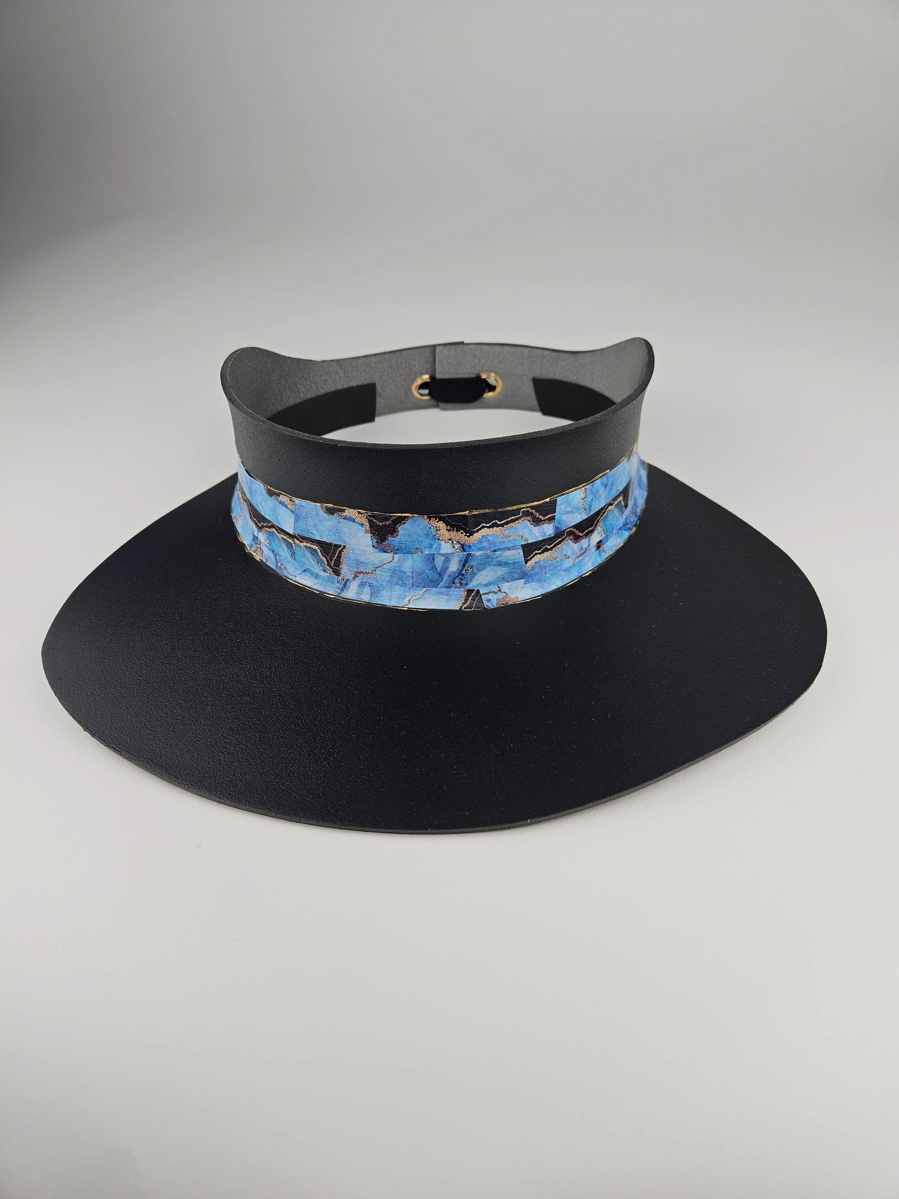 Black "LadyEVA" Visor Hat with Elegant Marbled Blue Band