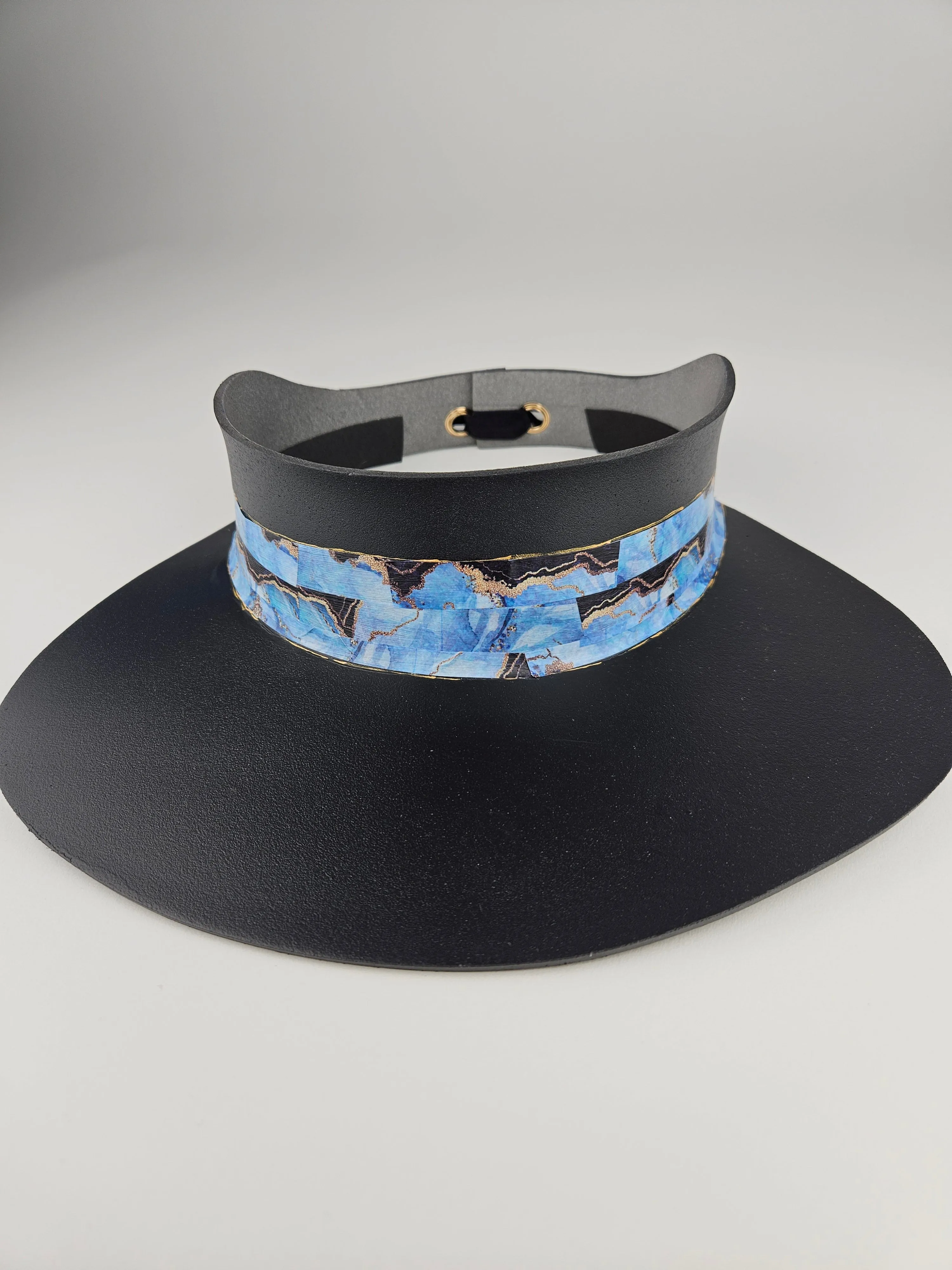 Black "LadyEVA" Visor Hat with Elegant Marbled Blue Band