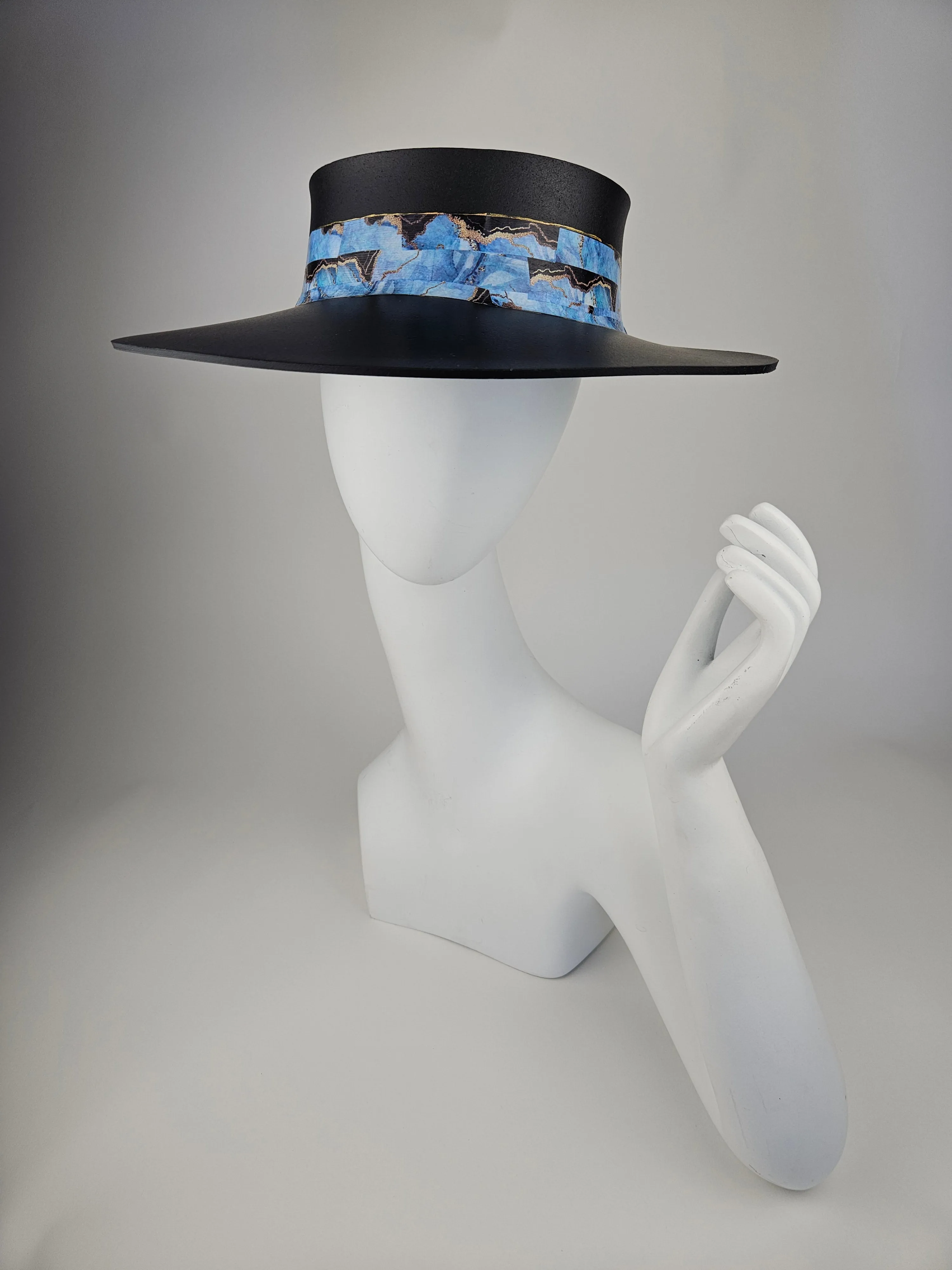 Black "LadyEVA" Visor Hat with Elegant Marbled Blue Band