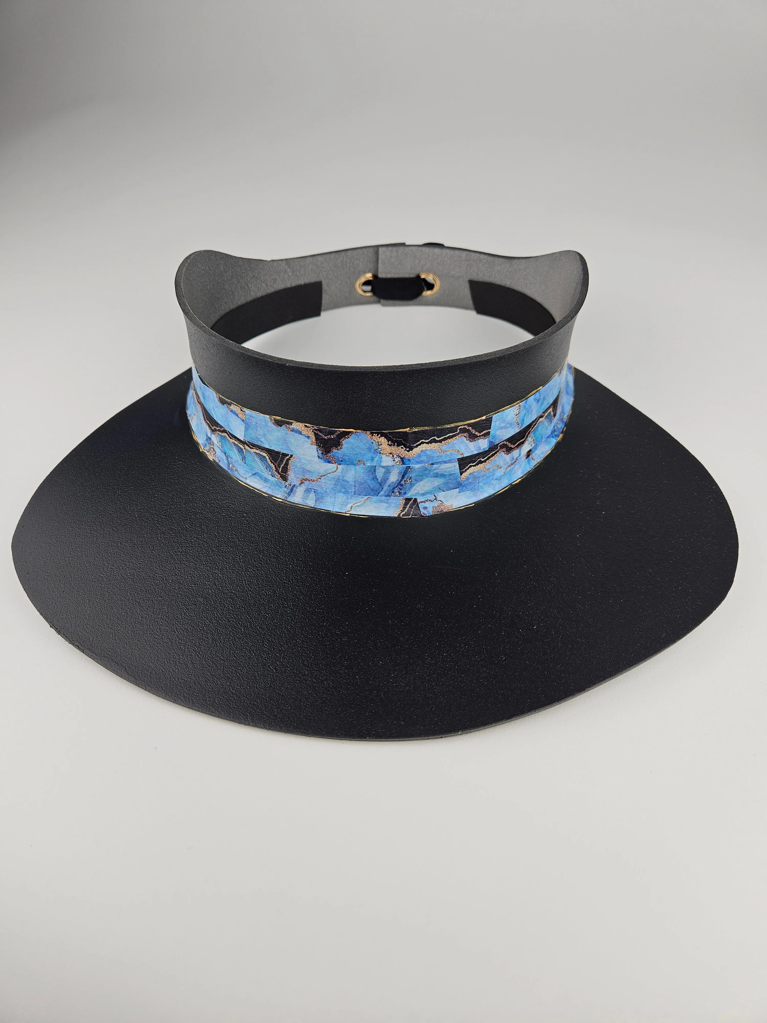 Black "LadyEVA" Visor Hat with Elegant Marbled Blue Band