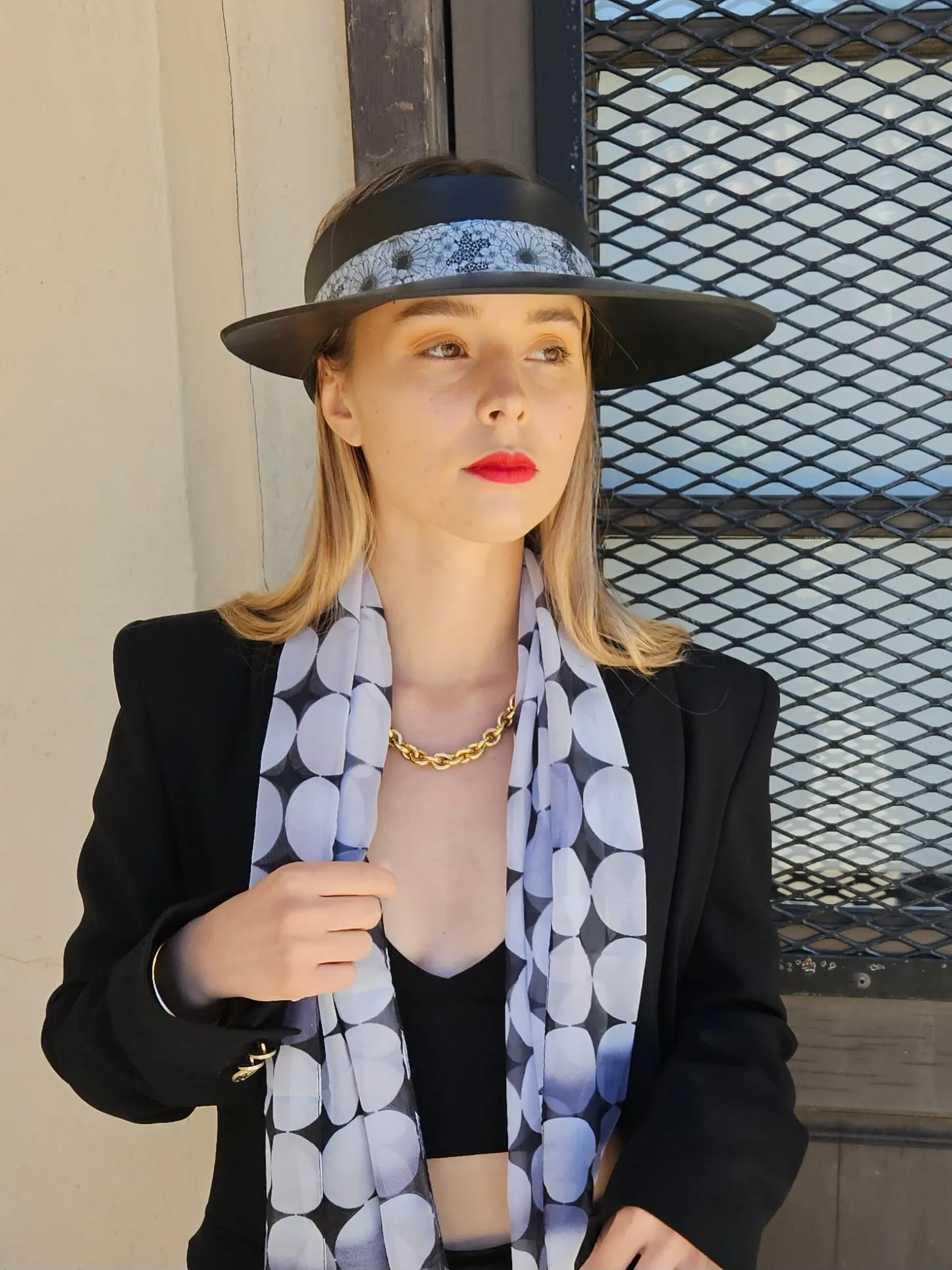 Black "LadyEVA" Visor Hat with Floral Band