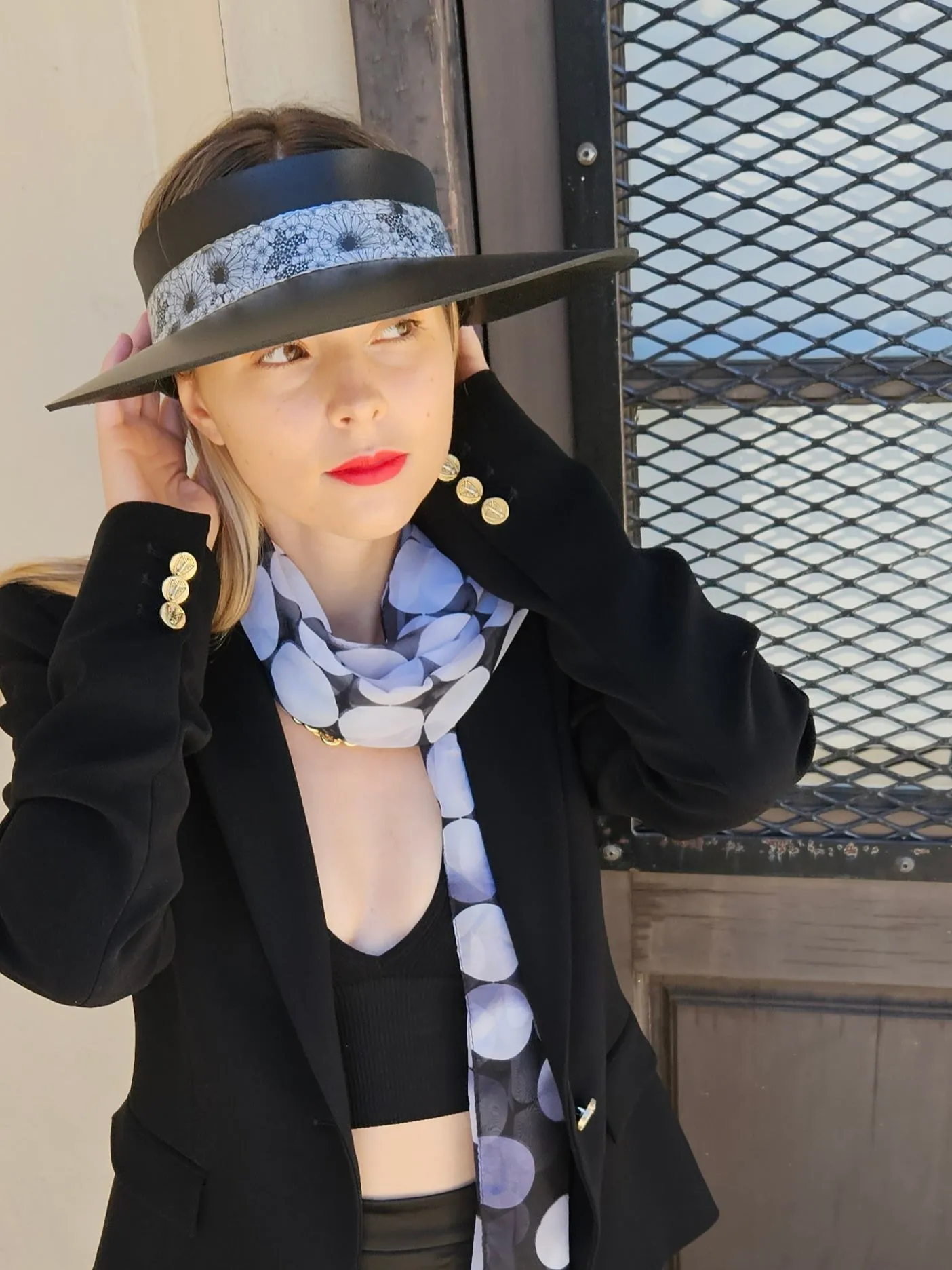 Black "LadyEVA" Visor Hat with Floral Band