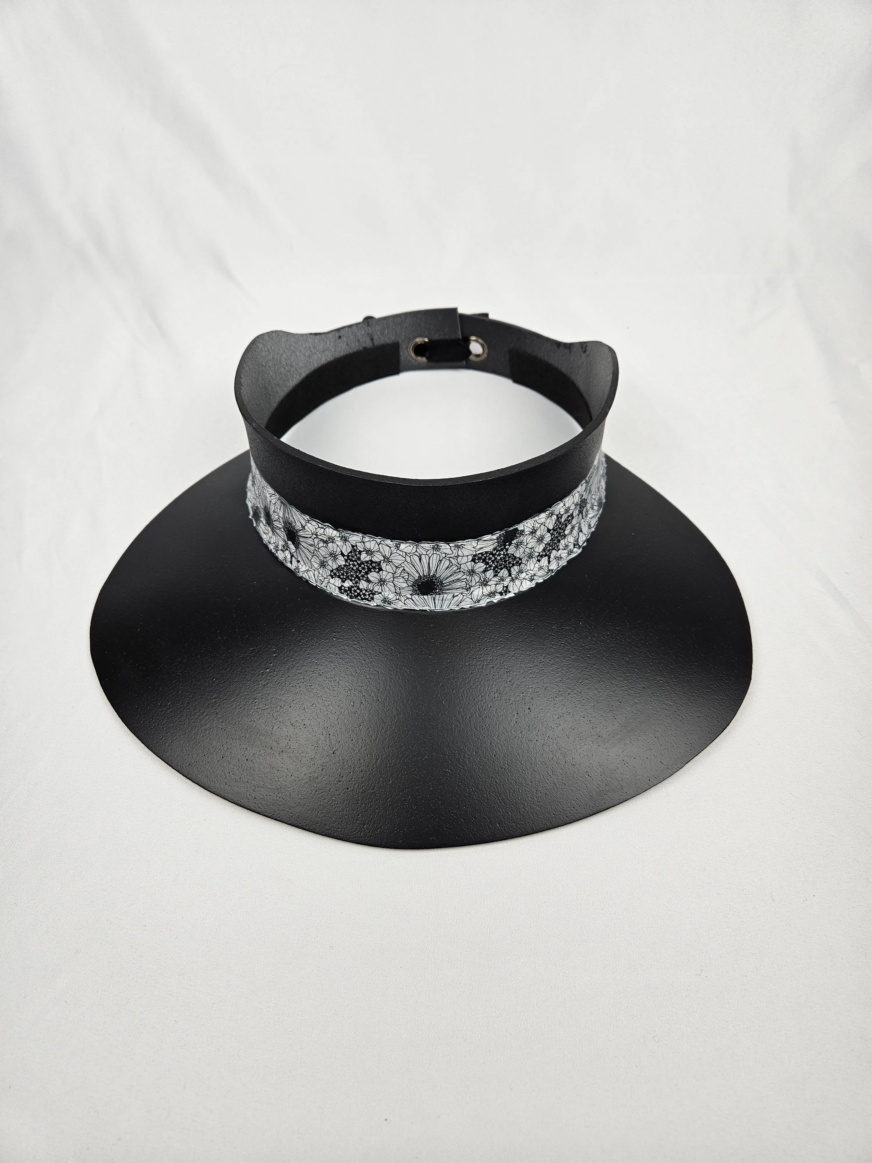 Black "LadyEVA" Visor Hat with Floral Band