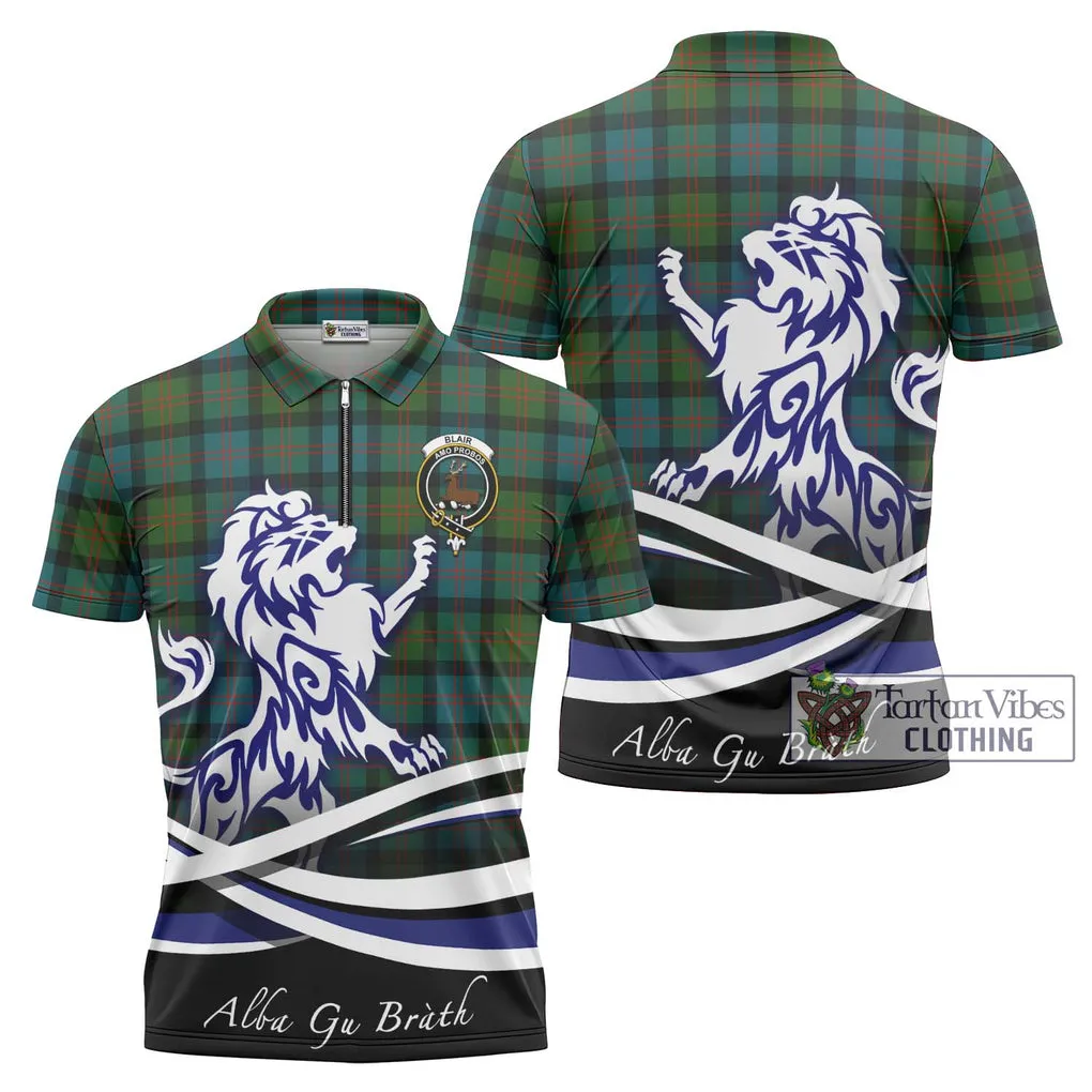 Blair Ancient Tartan Zipper Polo Shirt with Alba Gu Brath Regal Lion Emblem