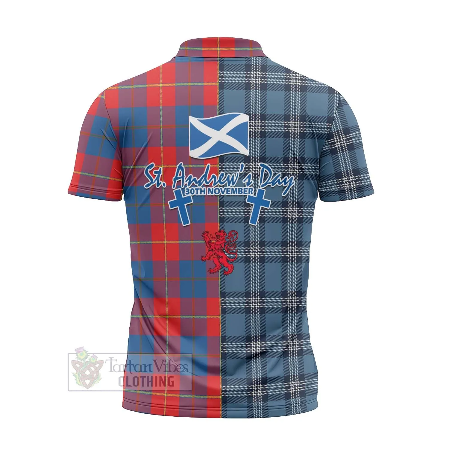 Blane Tartan Zipper Polo Shirt Happy St. Andrew's Day Half Tartan Style