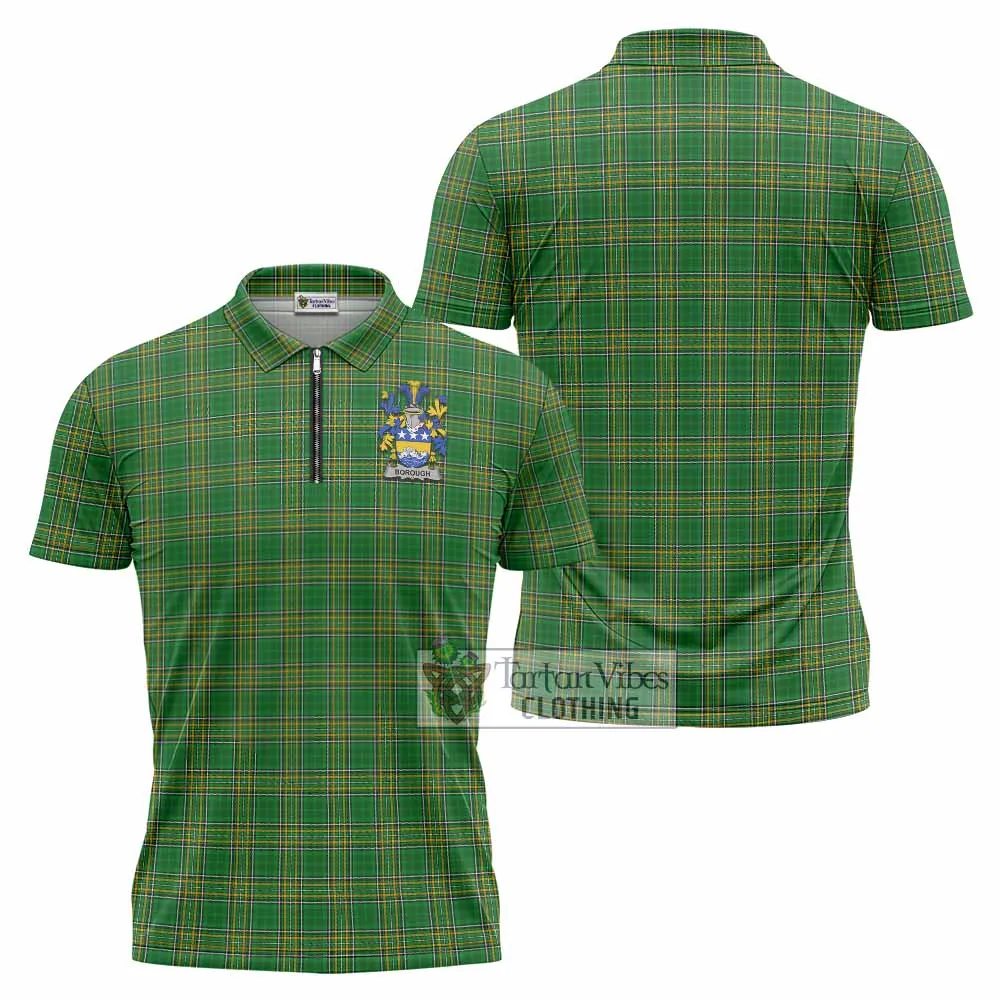 Borough Irish Clan Tartan Zipper Polo Shirt with Coat of Arms