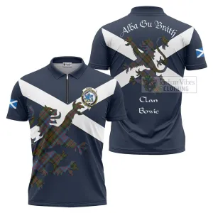 Bowie Tartan Lion Rampant Zipper Polo Shirt Proudly Display Your Heritage with Alba Gu Brath and Clan Name