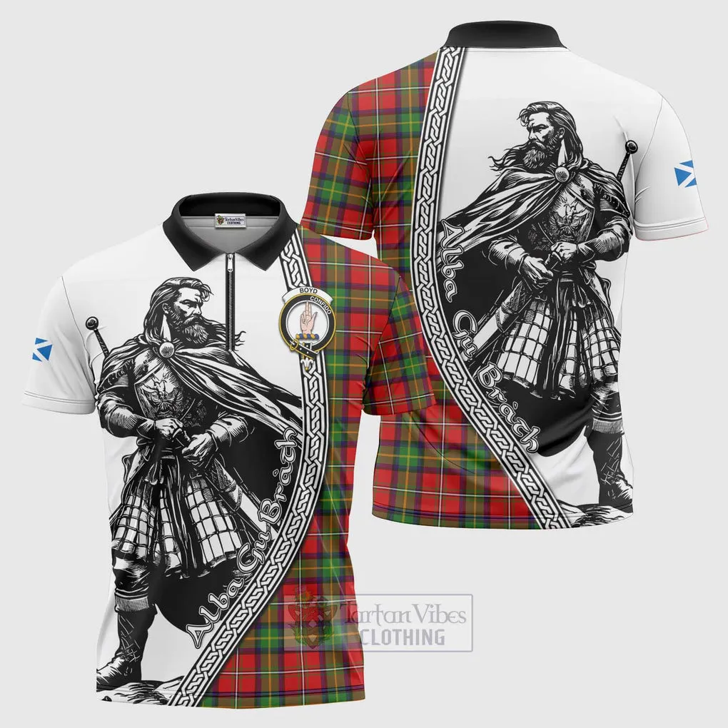 Boyd Tartan Clan Crest Zipper Polo Shirt with Highlander Warrior Celtic Style