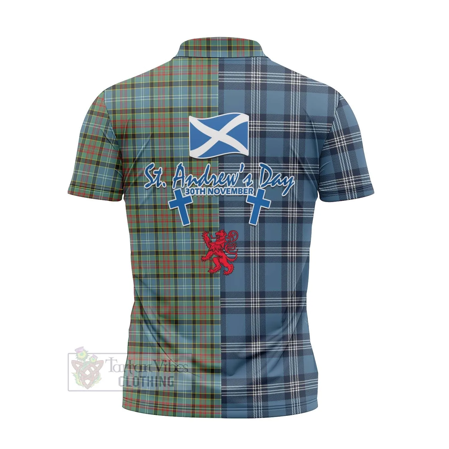 Brisbane Tartan Zipper Polo Shirt Happy St. Andrew's Day Half Tartan Style