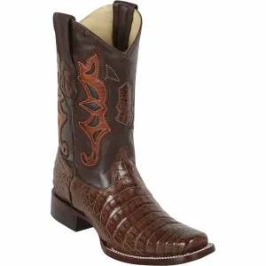 Brown Caiman Cowboy Boots Square Toe