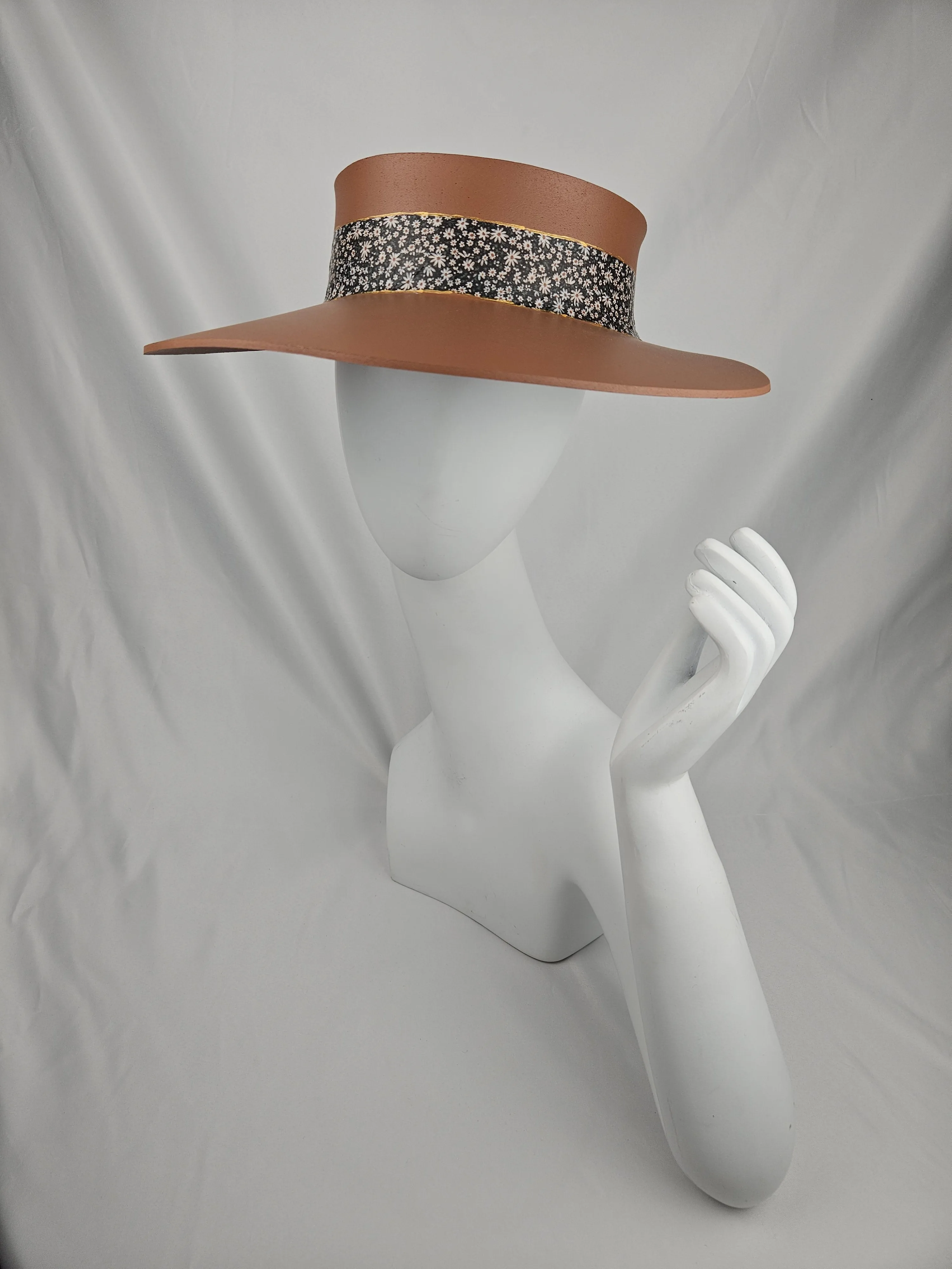 Brown "LadyEVA" Visor Hat with Black Floral Band