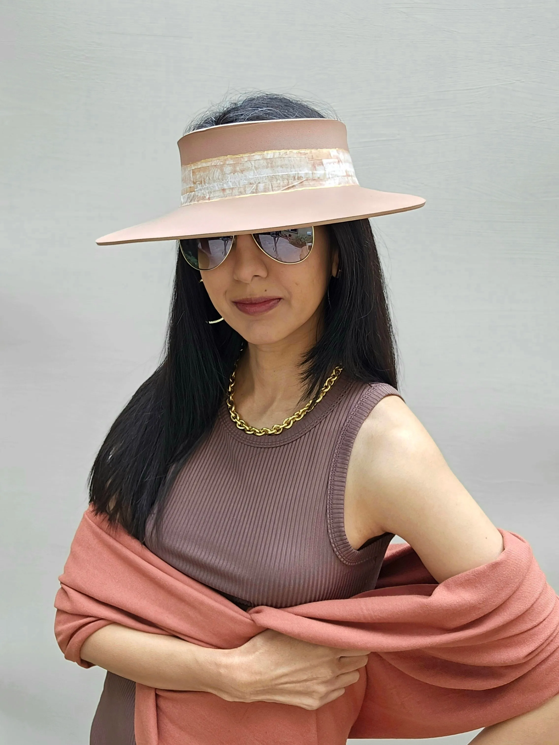 Brown "LadyEVA" Visor Hat with Neutral Marbled Band